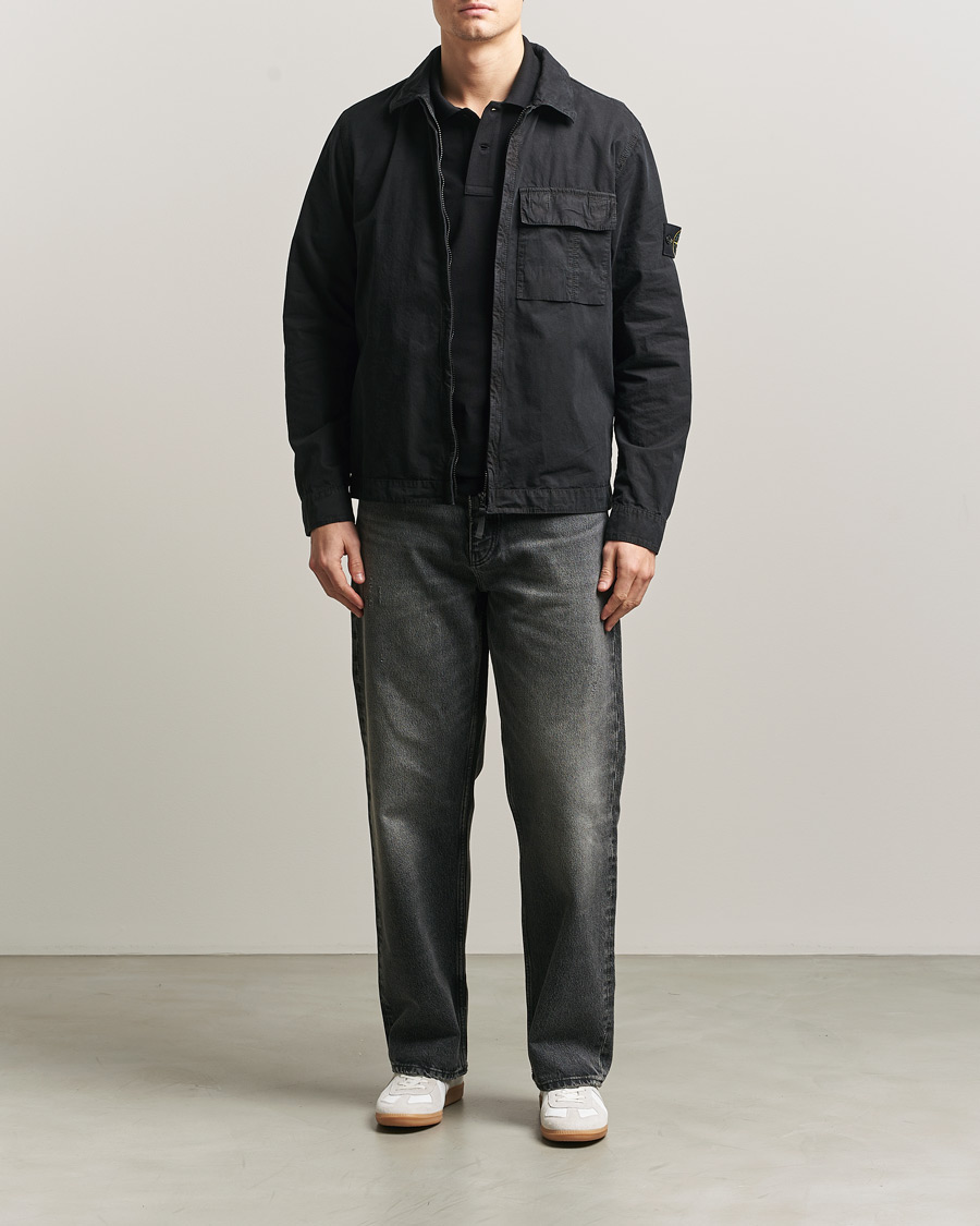 Heren | Overhemden | Stone Island | Brushed Cotton Canvas Zip Overshirt Black