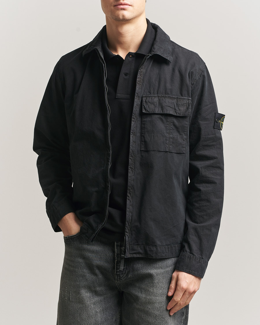 Heren | Overhemden | Stone Island | Brushed Cotton Canvas Zip Overshirt Black
