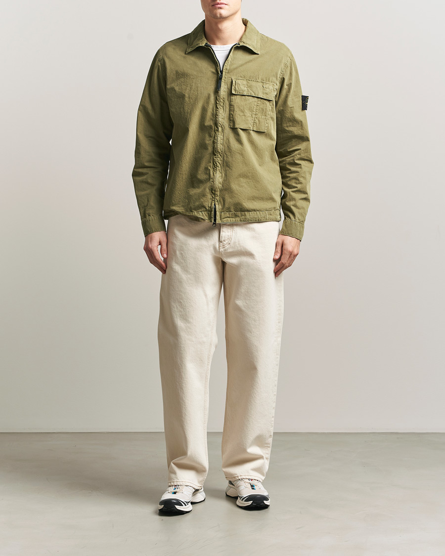 Heren | Overhemden | Stone Island | Brushed Cotton Canvas Zip Overshirt Military Green