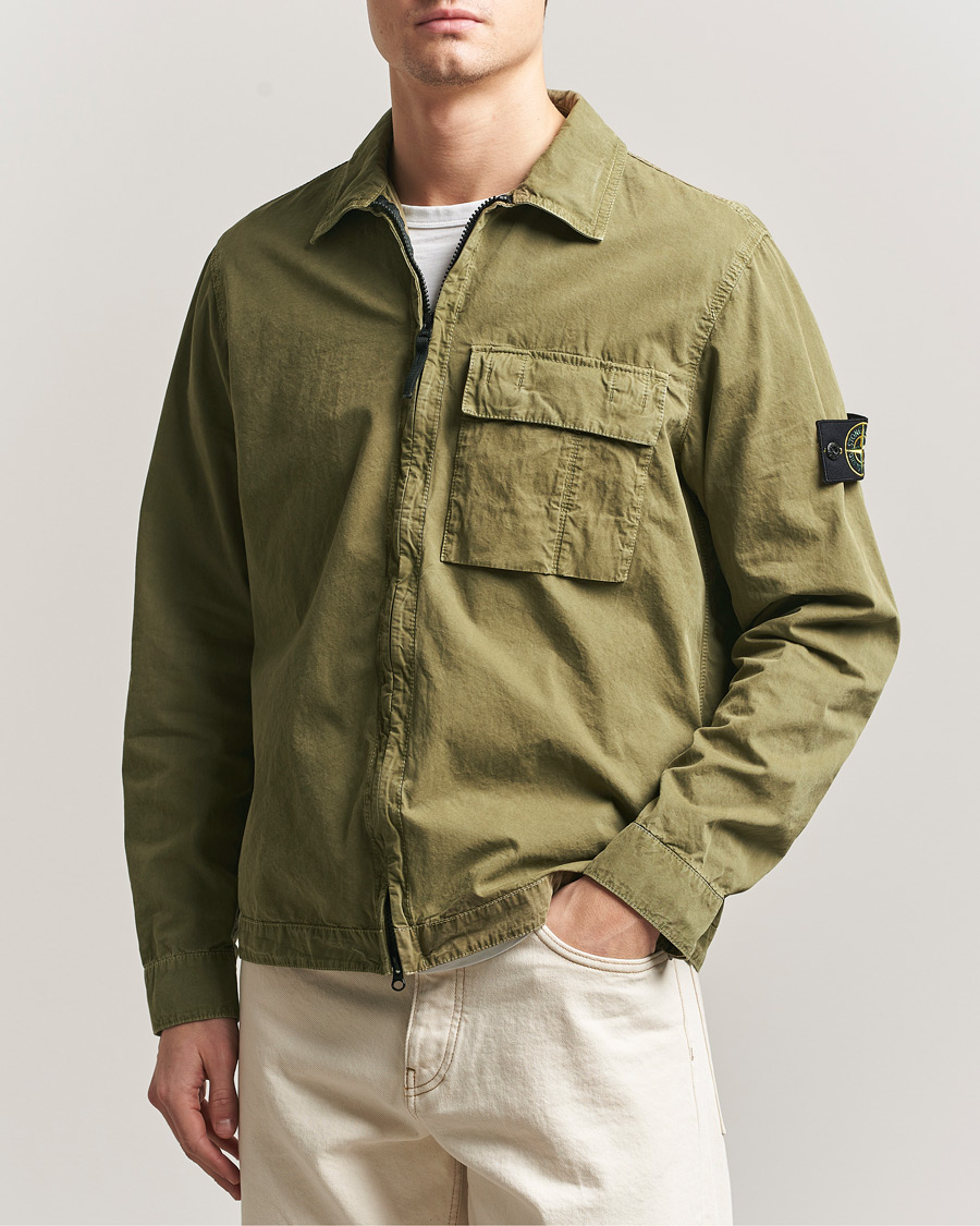 Heren | Overhemden | Stone Island | Brushed Cotton Canvas Zip Overshirt Military Green
