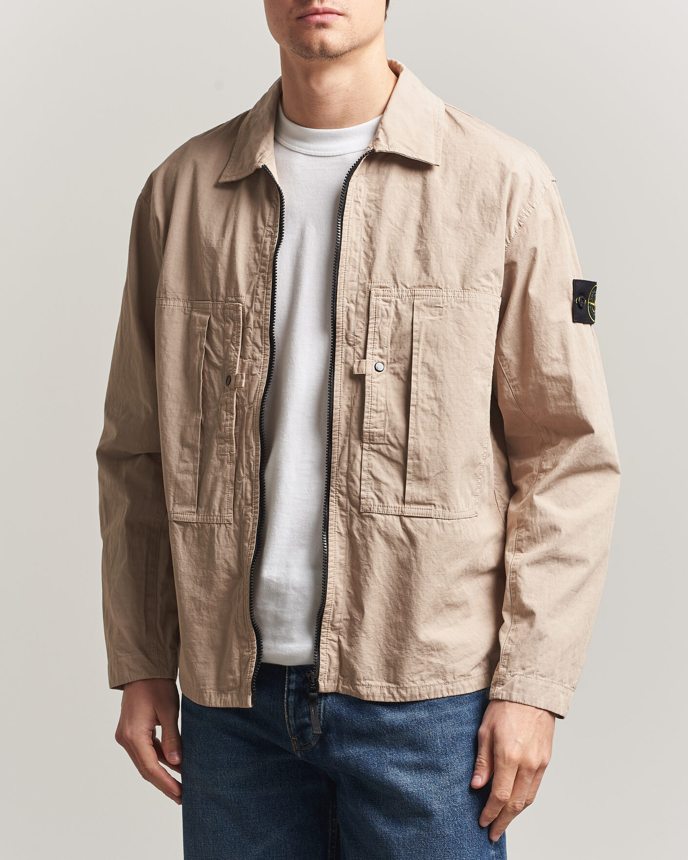 Heren | Overhemden | Stone Island | Cotton Ripstop Zip Overshirt Desert