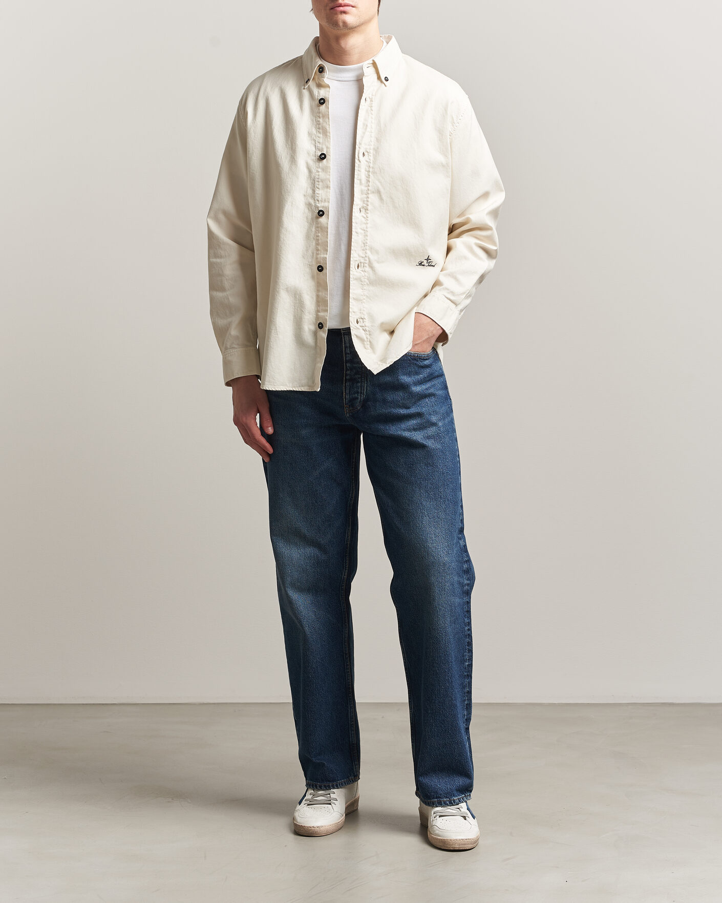 Heren | Overhemden | Stone Island | Organic Cotton Oxford Shirt Ivory
