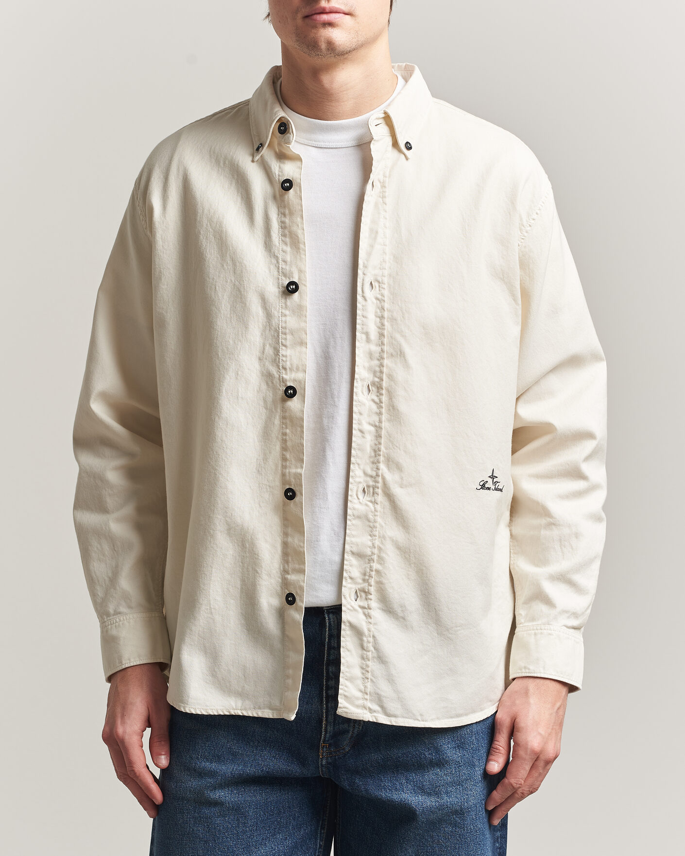 Heren | Overhemden | Stone Island | Organic Cotton Oxford Shirt Ivory