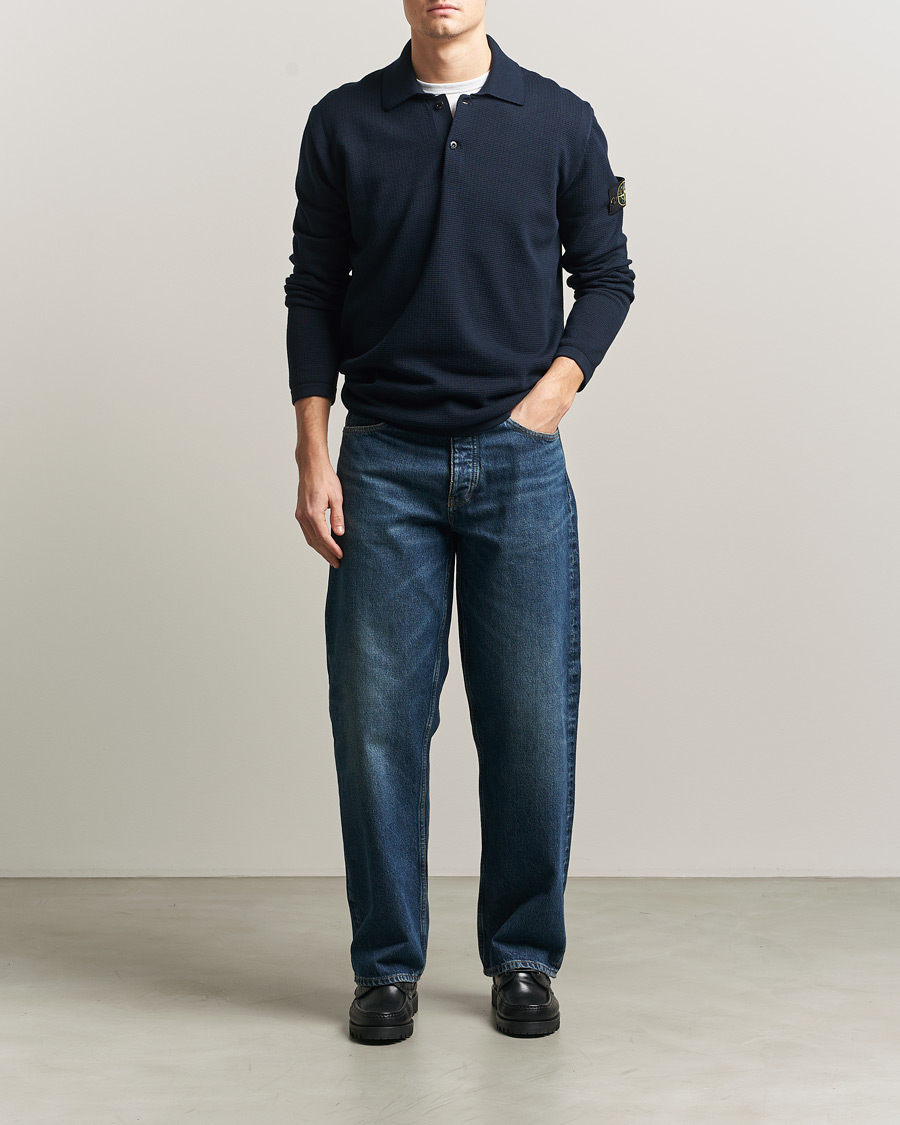 Heren | Truien | Stone Island | Micro Stitch Knitted Cotton Polo Navy