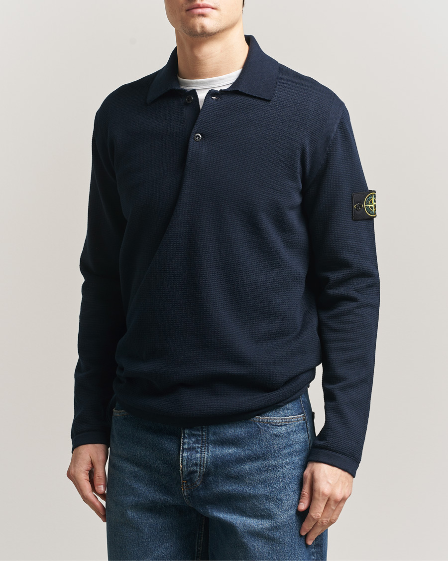 Heren | Truien | Stone Island | Micro Stitch Knitted Cotton Polo Navy