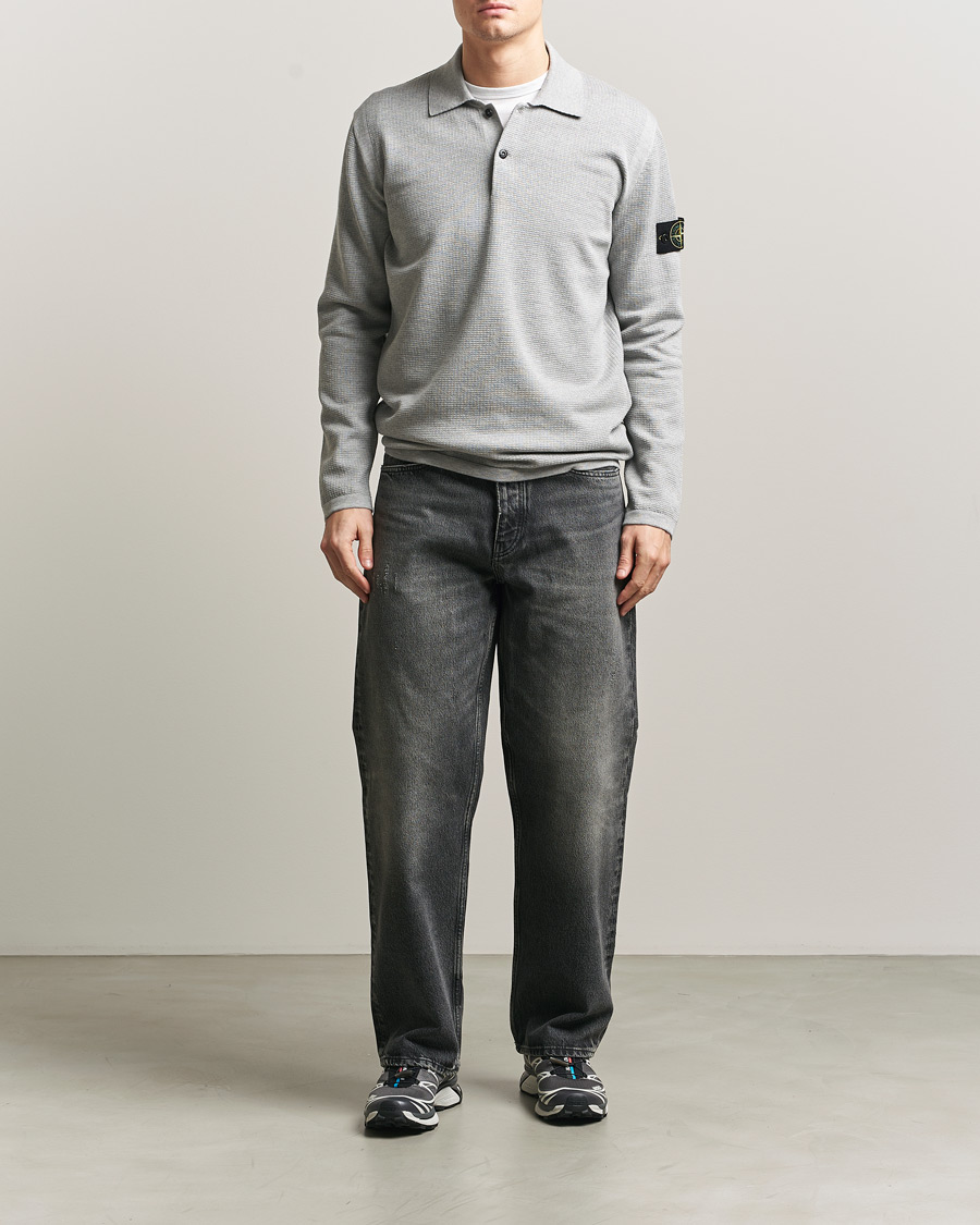 Heren | Truien | Stone Island | Micro Stitch Knitted Cotton Polo Melange Pearl Grey