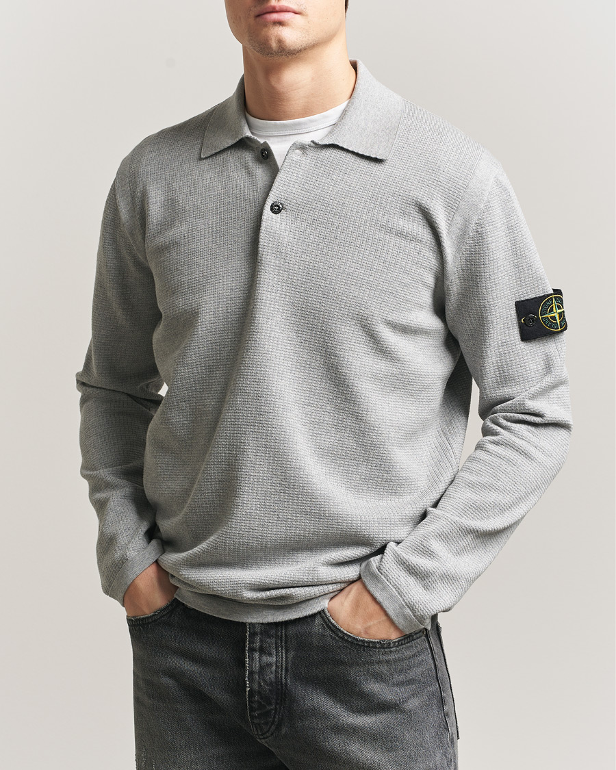 Heren | Truien | Stone Island | Micro Stitch Knitted Cotton Polo Melange Pearl Grey