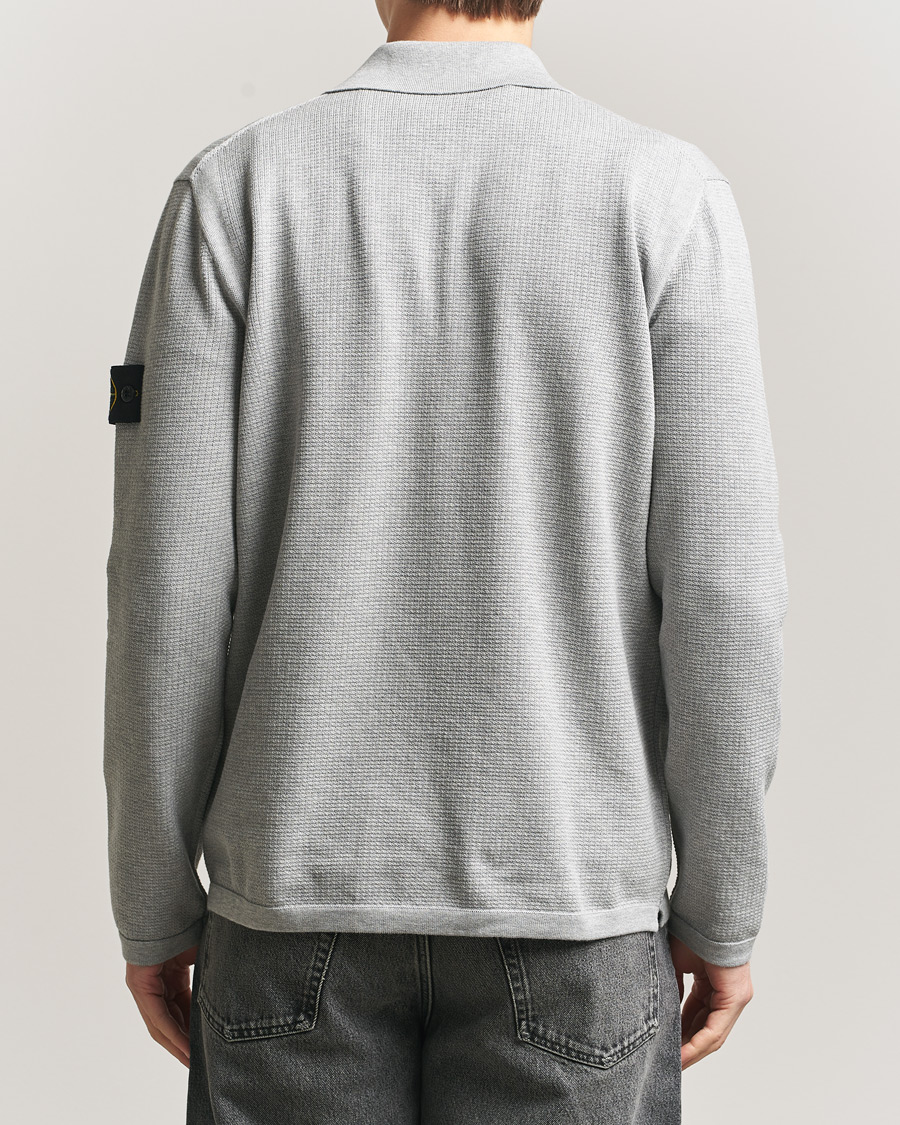 Heren | Truien | Stone Island | Micro Stitch Knitted Cotton Polo Melange Pearl Grey