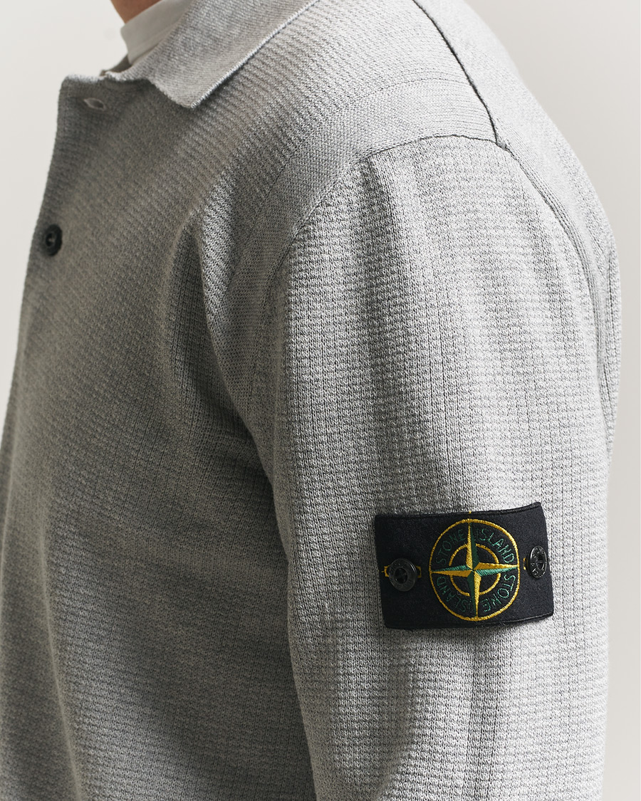 Heren | Truien | Stone Island | Micro Stitch Knitted Cotton Polo Melange Pearl Grey