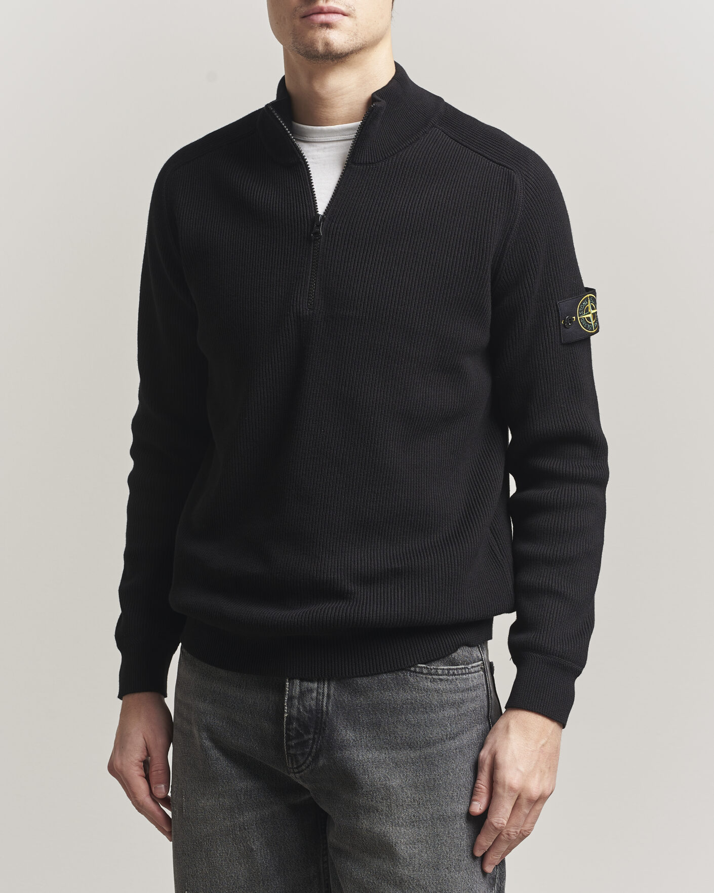 Heren | Truien | Stone Island | Ribbed Soft Organic Cotton Half Zip Black