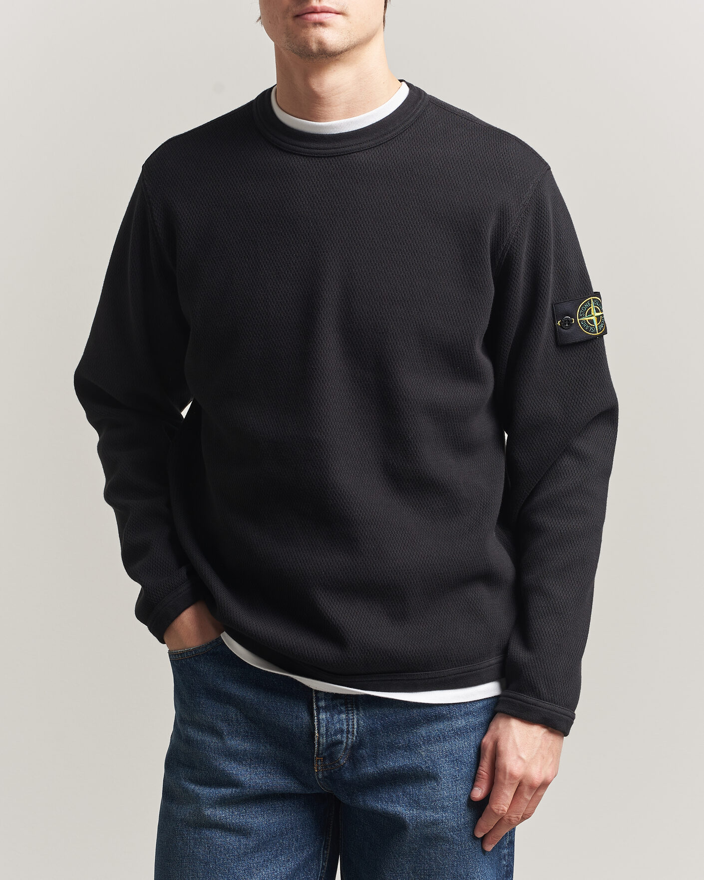 Heren | Truien | Stone Island | Mesh Stitch Organic Cotton Fleece Crewneck Black