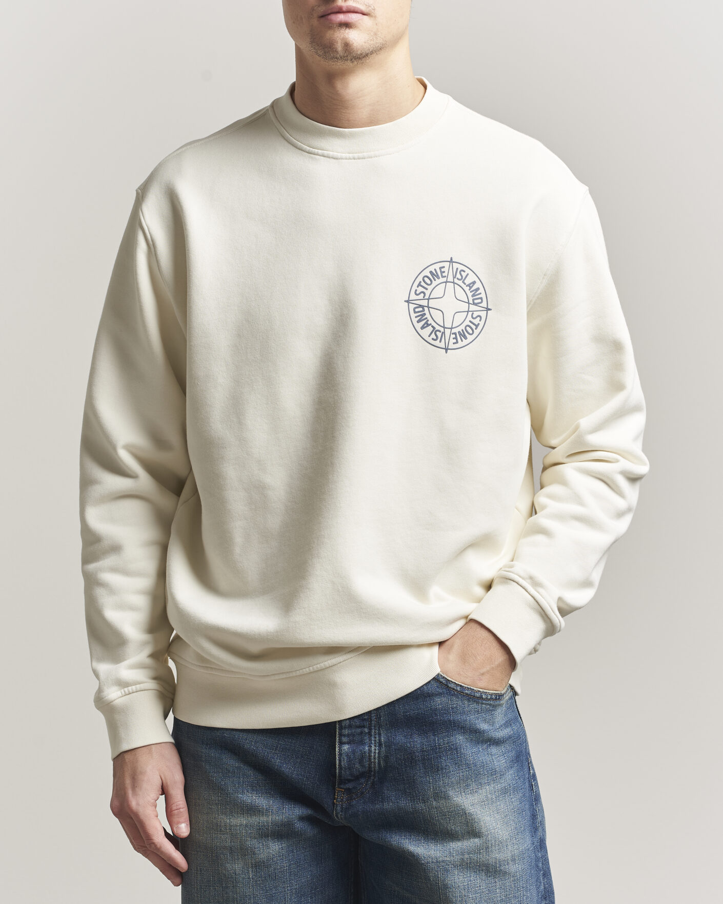 Heren | Truien | Stone Island | Cotton Fleece Printed Logo Sweatshirt Ivory