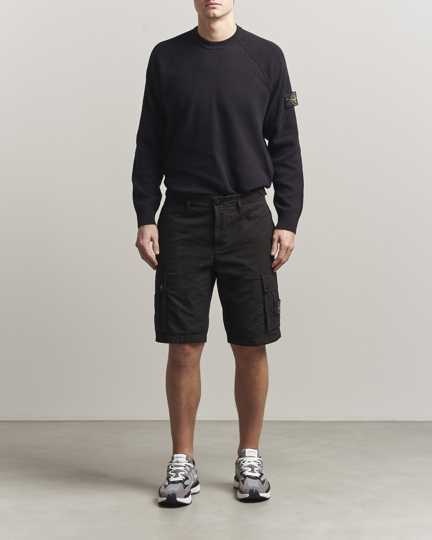 Heren | Korte broek | Stone Island | Brushed Cotton Canvas Cargo Shorts Black