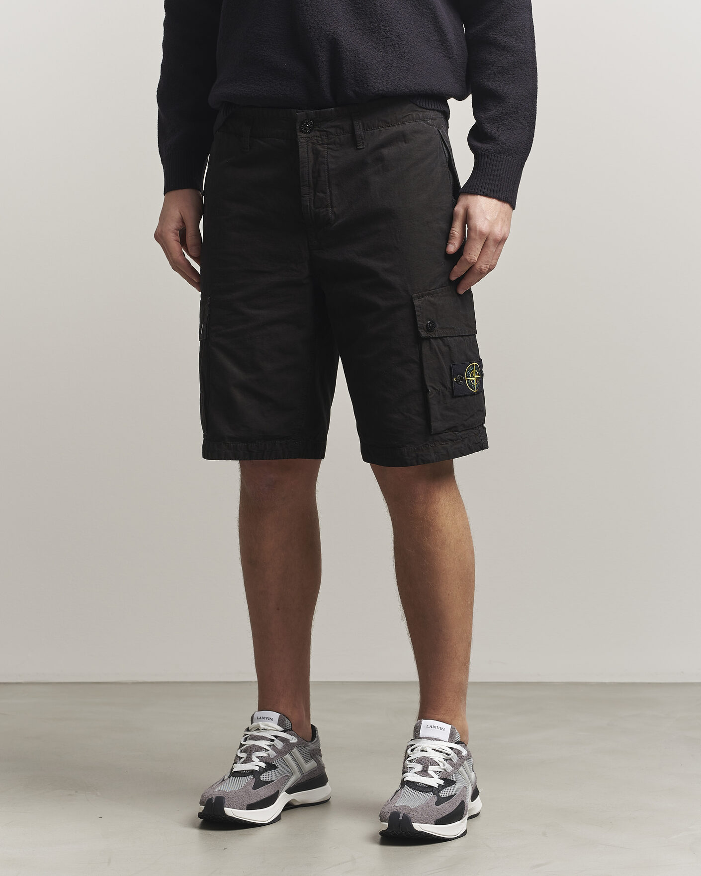 Heren | Korte broek | Stone Island | Brushed Cotton Canvas Cargo Shorts Black