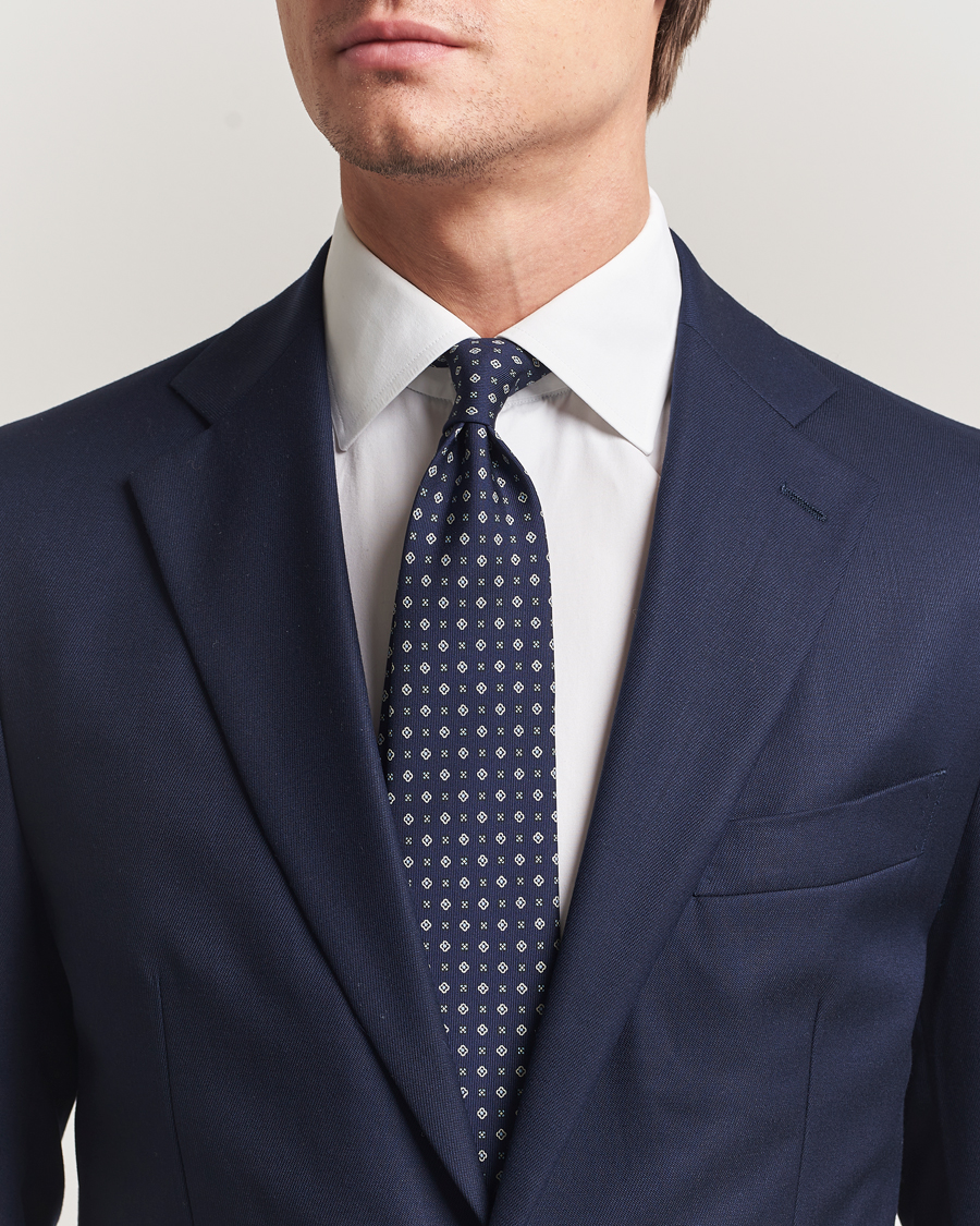 Heren | Stropdassen | E. Marinella | 3-Fold Printed Silk Tie Navy