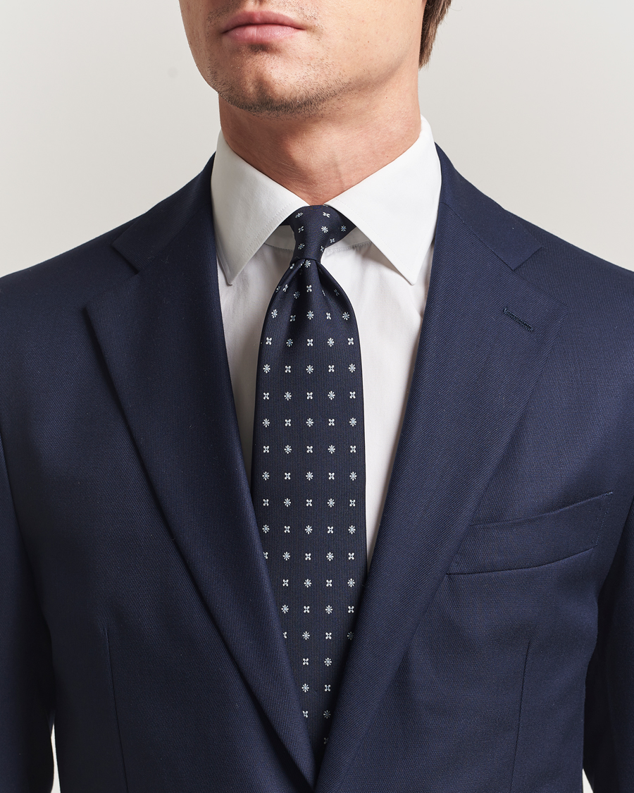 Heren | Stropdassen | E. Marinella | 3-Fold Printed Silk Tie Navy