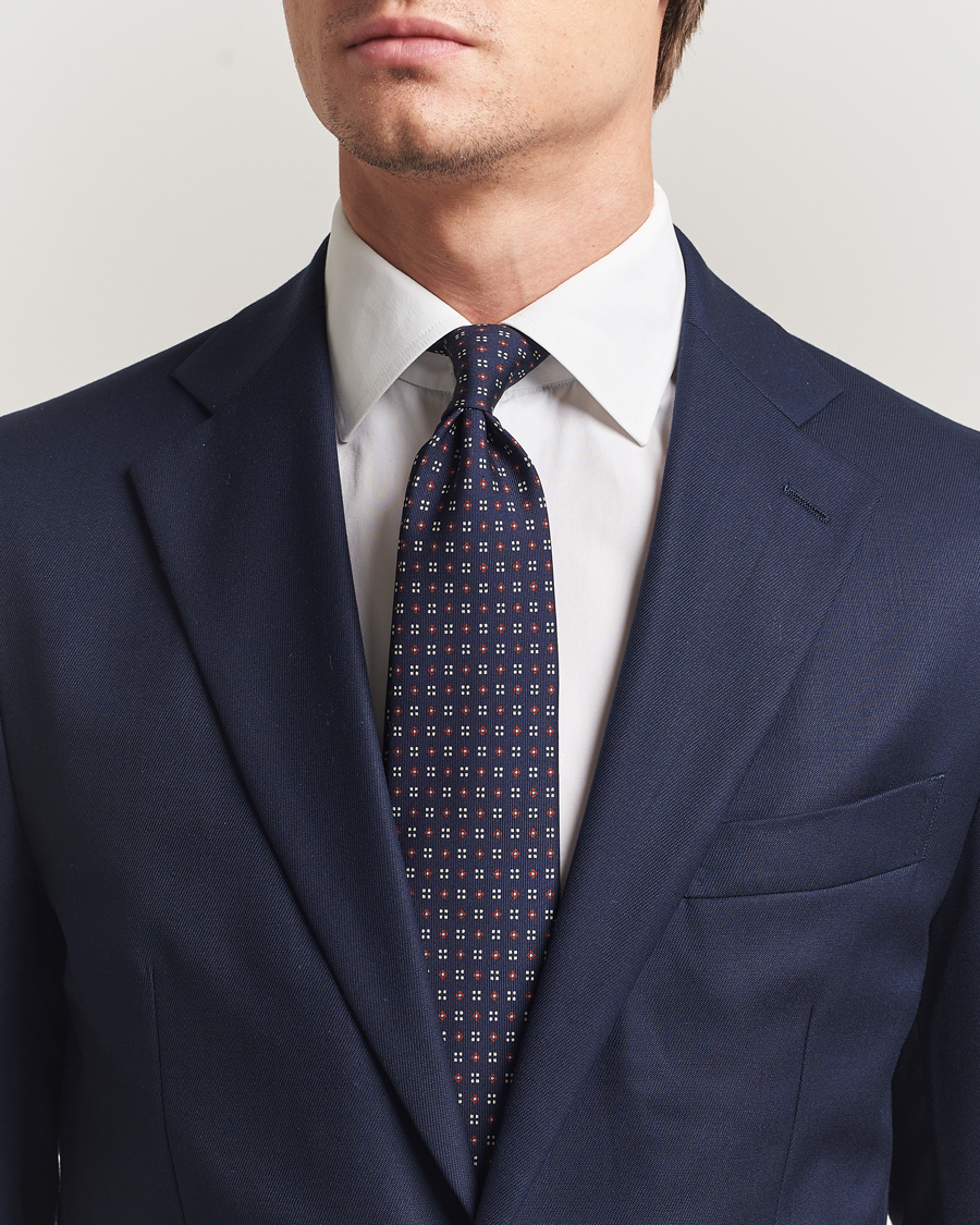 Heren | Stropdassen | E. Marinella | 3-Fold Printed Silk Tie Navy