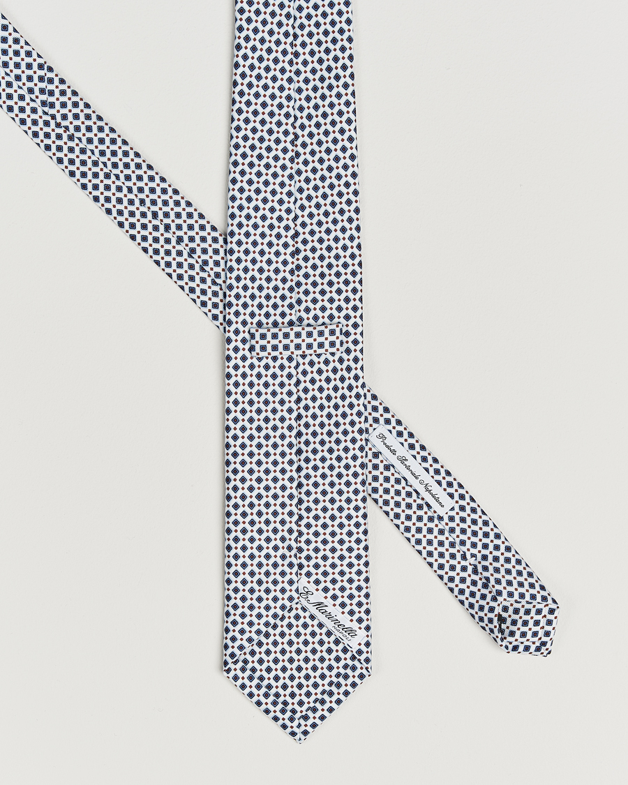 Heren | Stropdassen | E. Marinella | 3-Fold Printed Silk Tie Blue/White