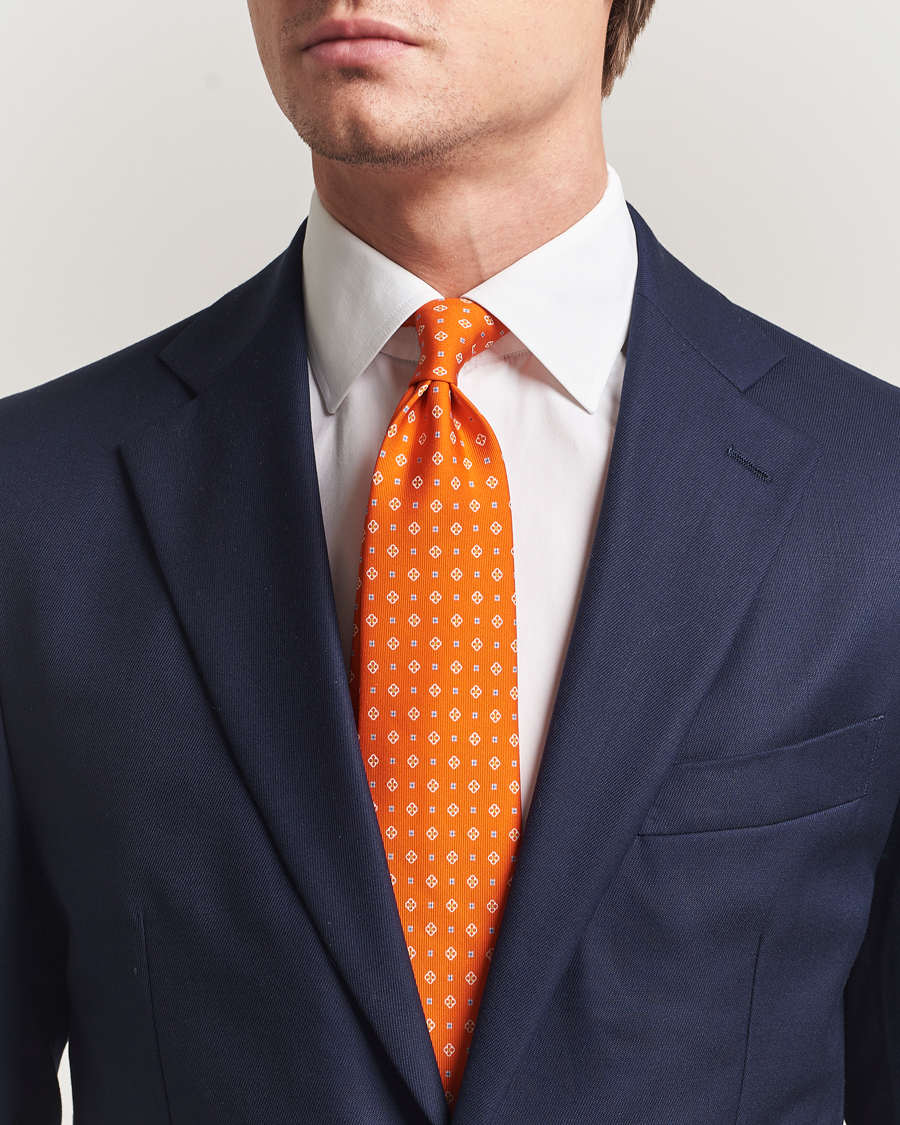 Heren | Stropdassen | E. Marinella | 3-Fold Printed Silk Tie Orange