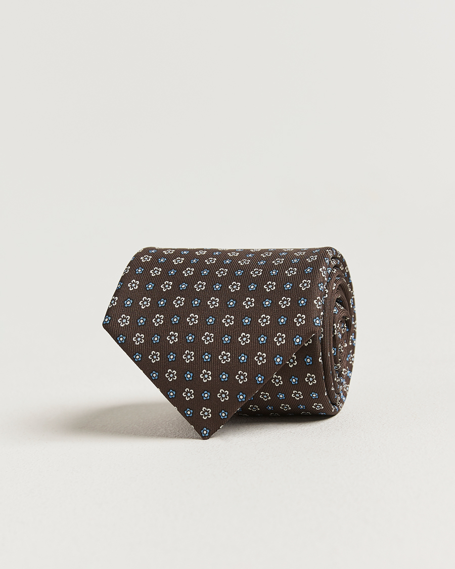 Heren | Stropdassen | E. Marinella | 3-Fold Printed Silk Tie Brown