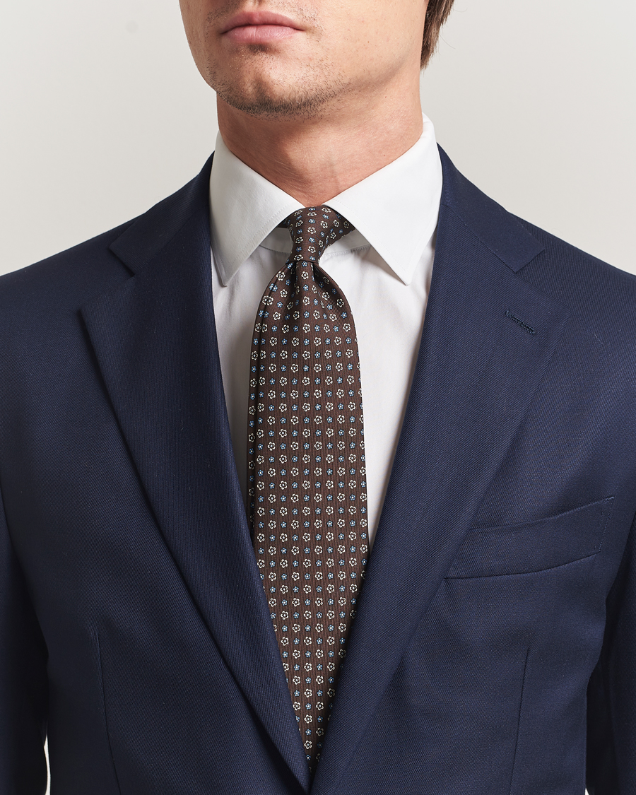 Heren | Stropdassen | E. Marinella | 3-Fold Printed Silk Tie Brown