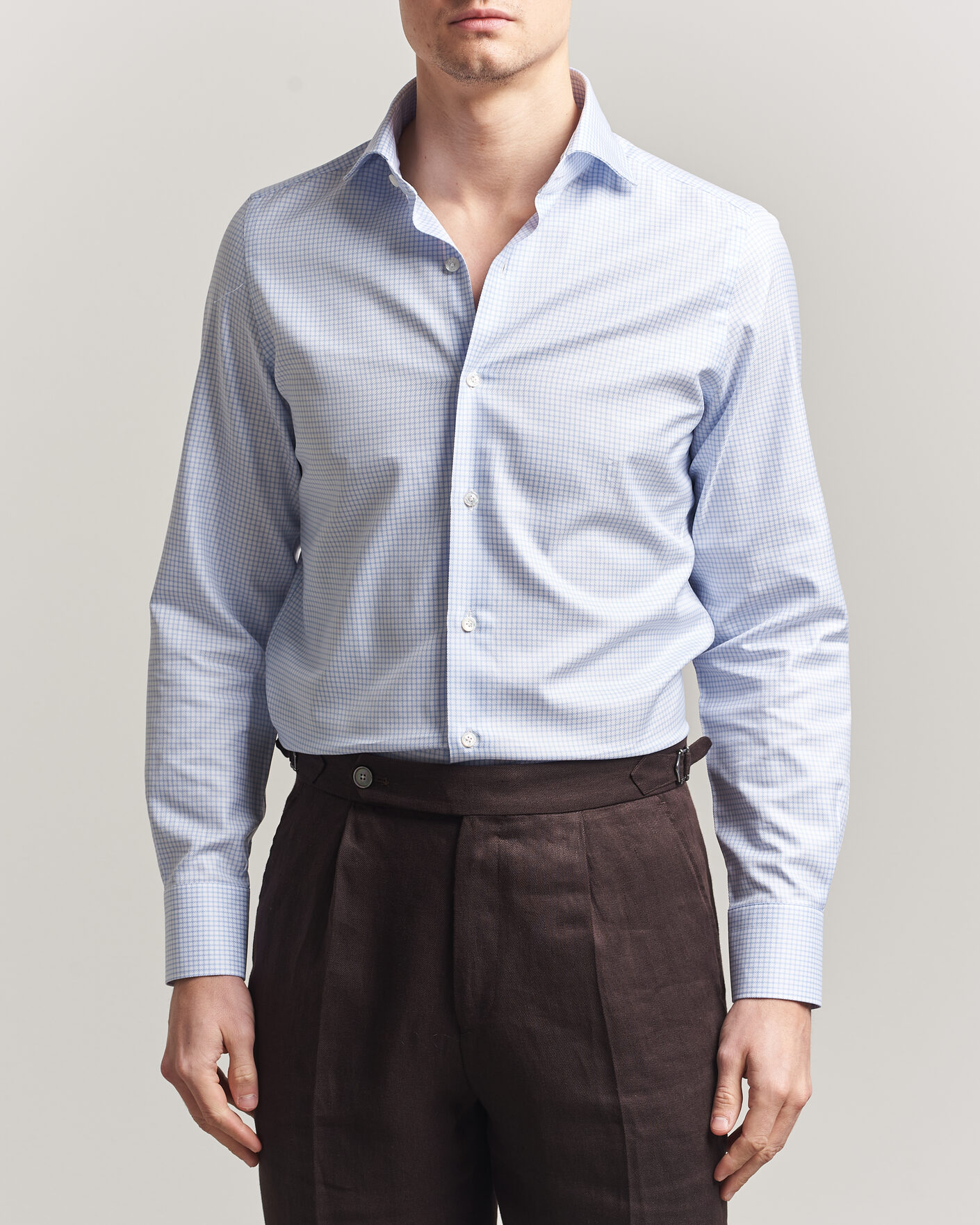 Heren | Overhemden | Finamore Napoli | Milano Slim Twill Shirt Light Blue Check
