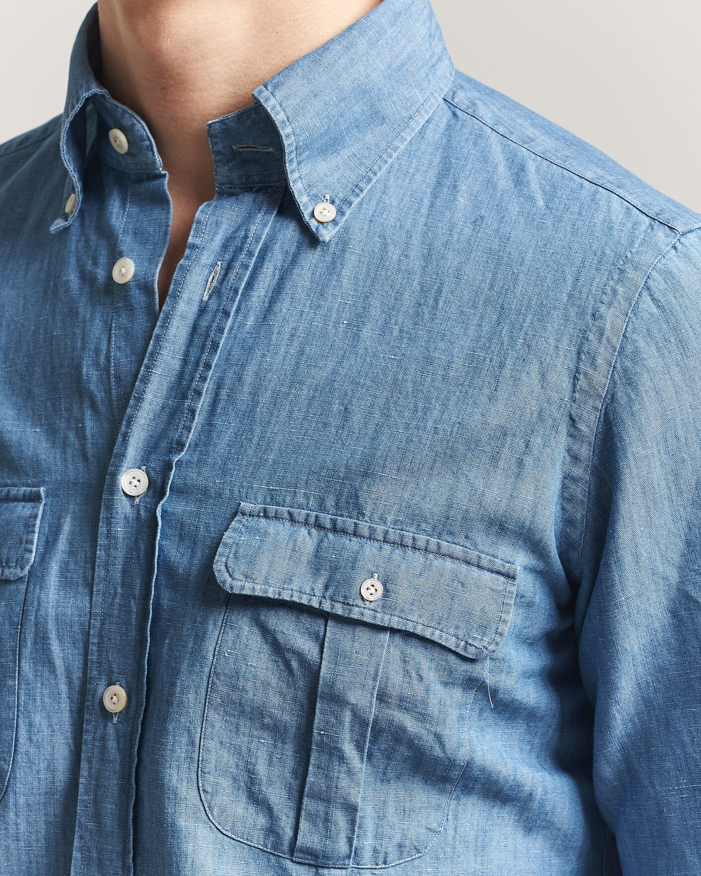 Heren | Overhemden | Finamore Napoli | Double Pocket Overshirt Light Blue