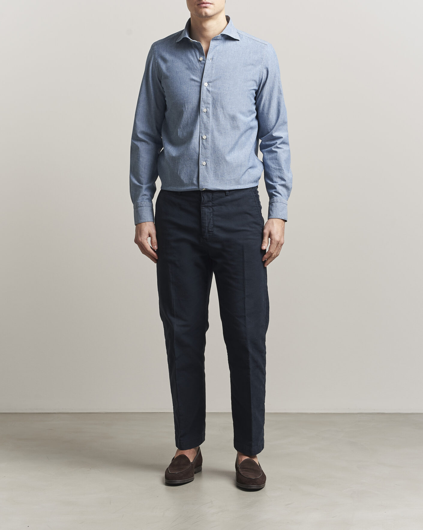 Heren | Overhemden | Finamore Napoli | Gaeta Chambray Shirt Light Blue