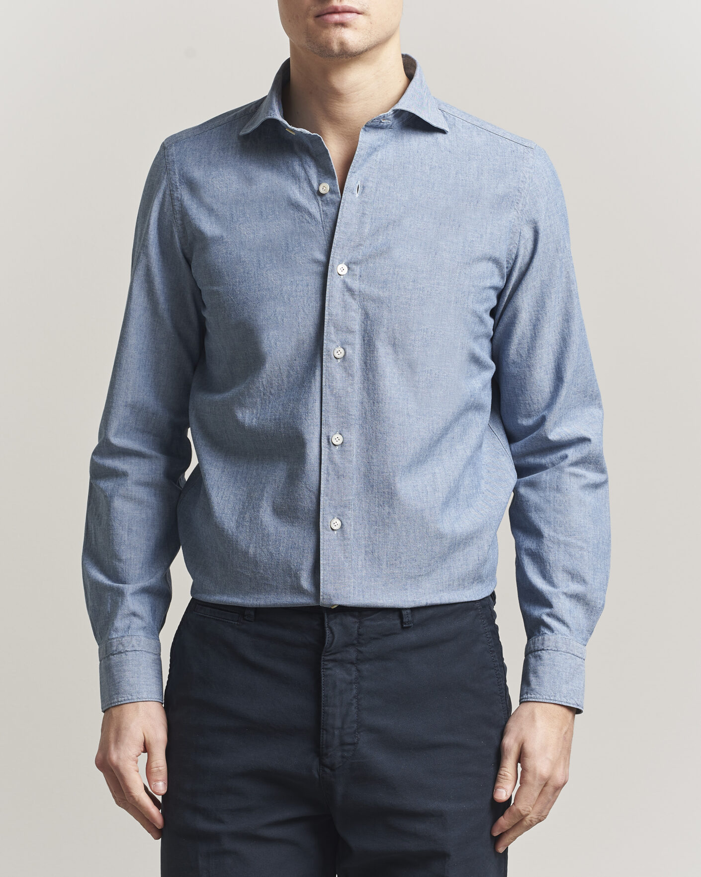 Heren | Overhemden | Finamore Napoli | Gaeta Chambray Shirt Light Blue