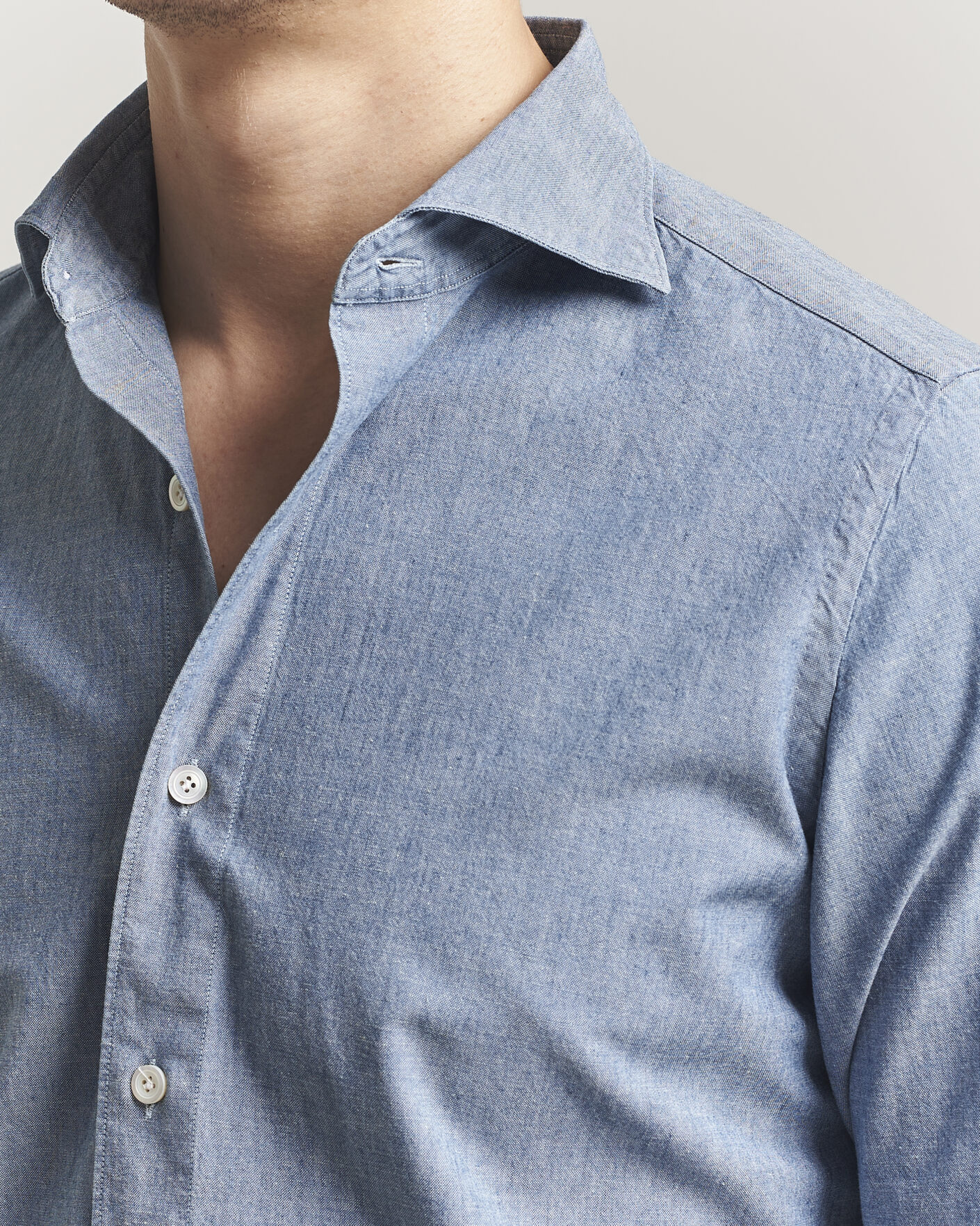 Heren | Overhemden | Finamore Napoli | Gaeta Chambray Shirt Light Blue