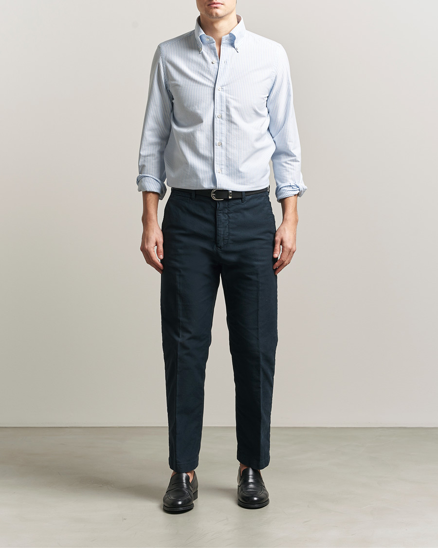 Heren | Overhemden | Finamore Napoli | Gaeta Oxford Button Down Shirt Light Blue Stripe