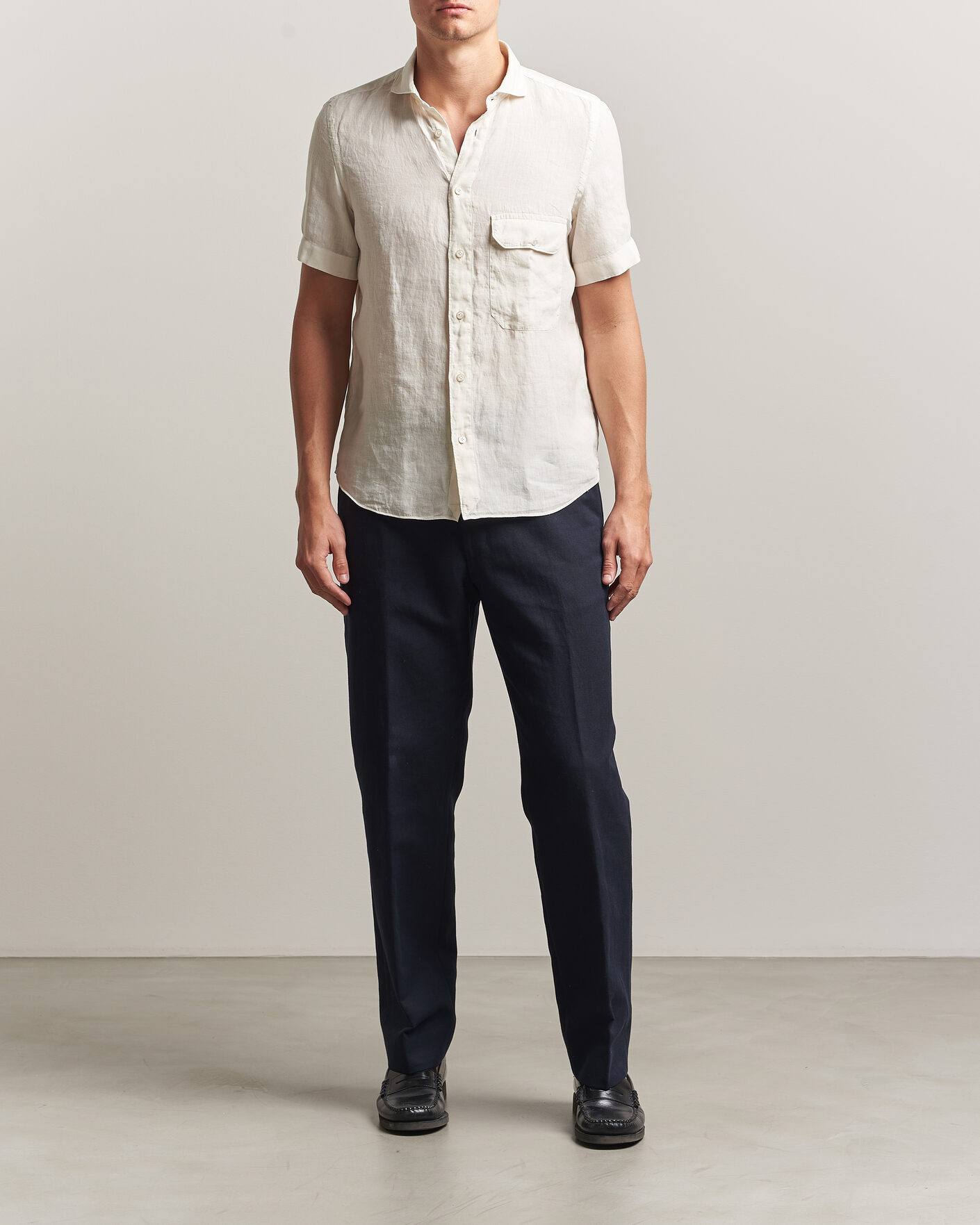 Heren | Overhemden | Finamore Napoli | Linen Short Sleeve Sport Shirt Off White