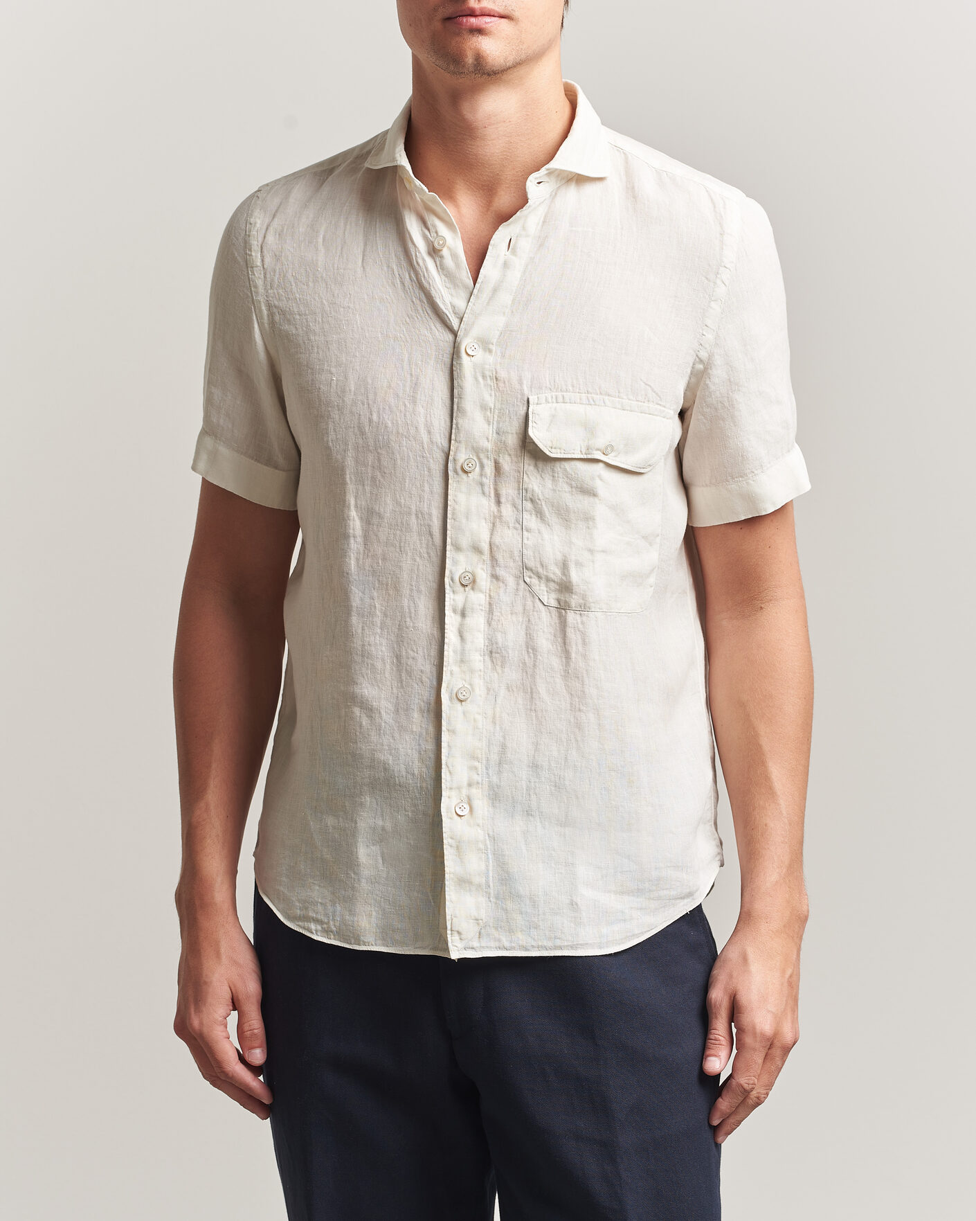 Heren | Overhemden | Finamore Napoli | Linen Short Sleeve Sport Shirt Off White