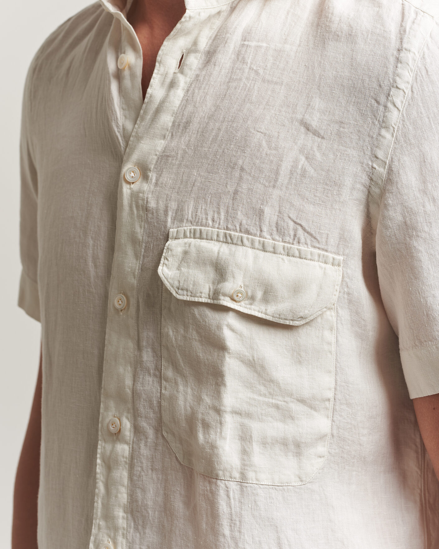 Heren | Overhemden | Finamore Napoli | Linen Short Sleeve Sport Shirt Off White