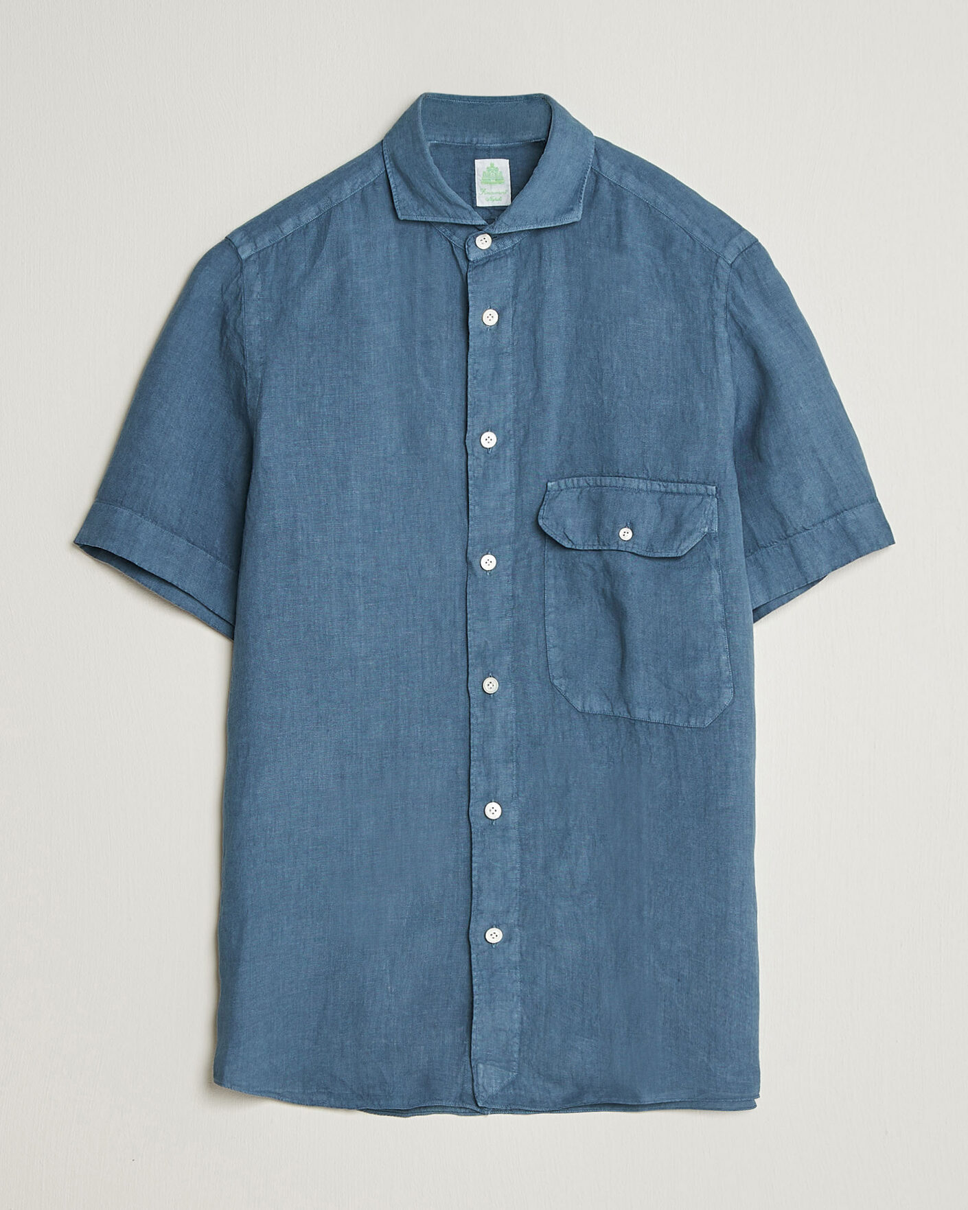 Heren | Overhemden | Finamore Napoli | Linen Short Sleeve Sport Shirt Dark Blue