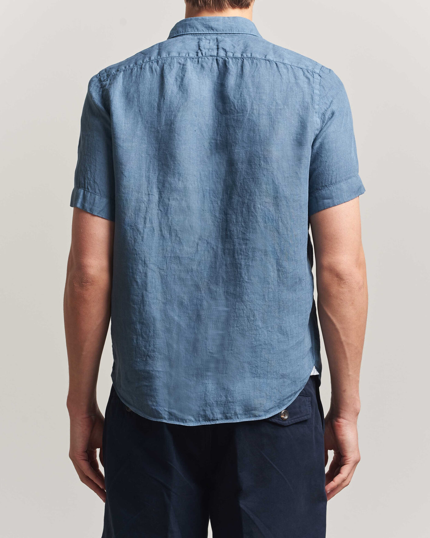 Heren | Overhemden | Finamore Napoli | Linen Short Sleeve Sport Shirt Dark Blue
