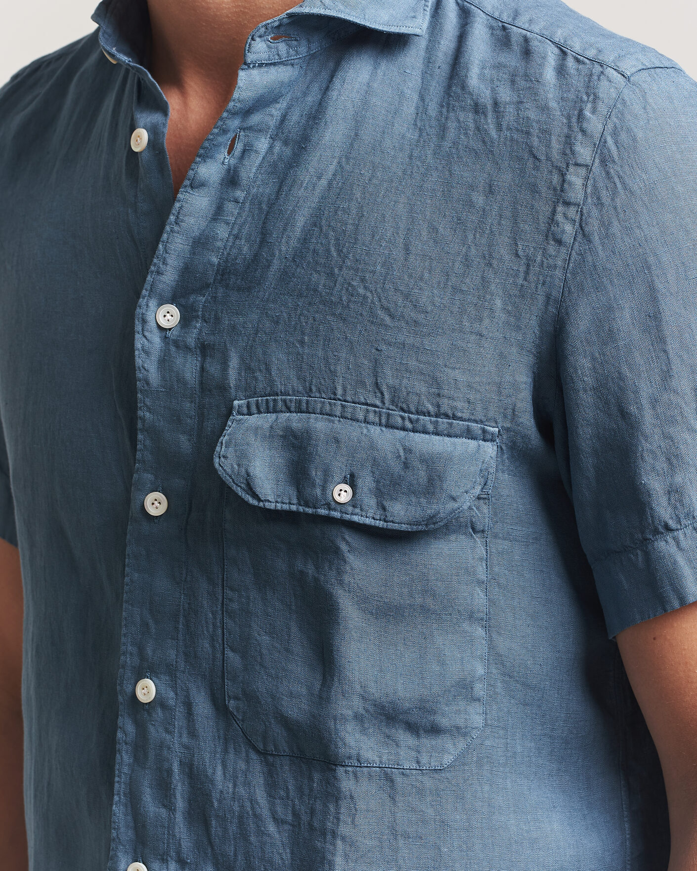 Heren | Overhemden | Finamore Napoli | Linen Short Sleeve Sport Shirt Dark Blue