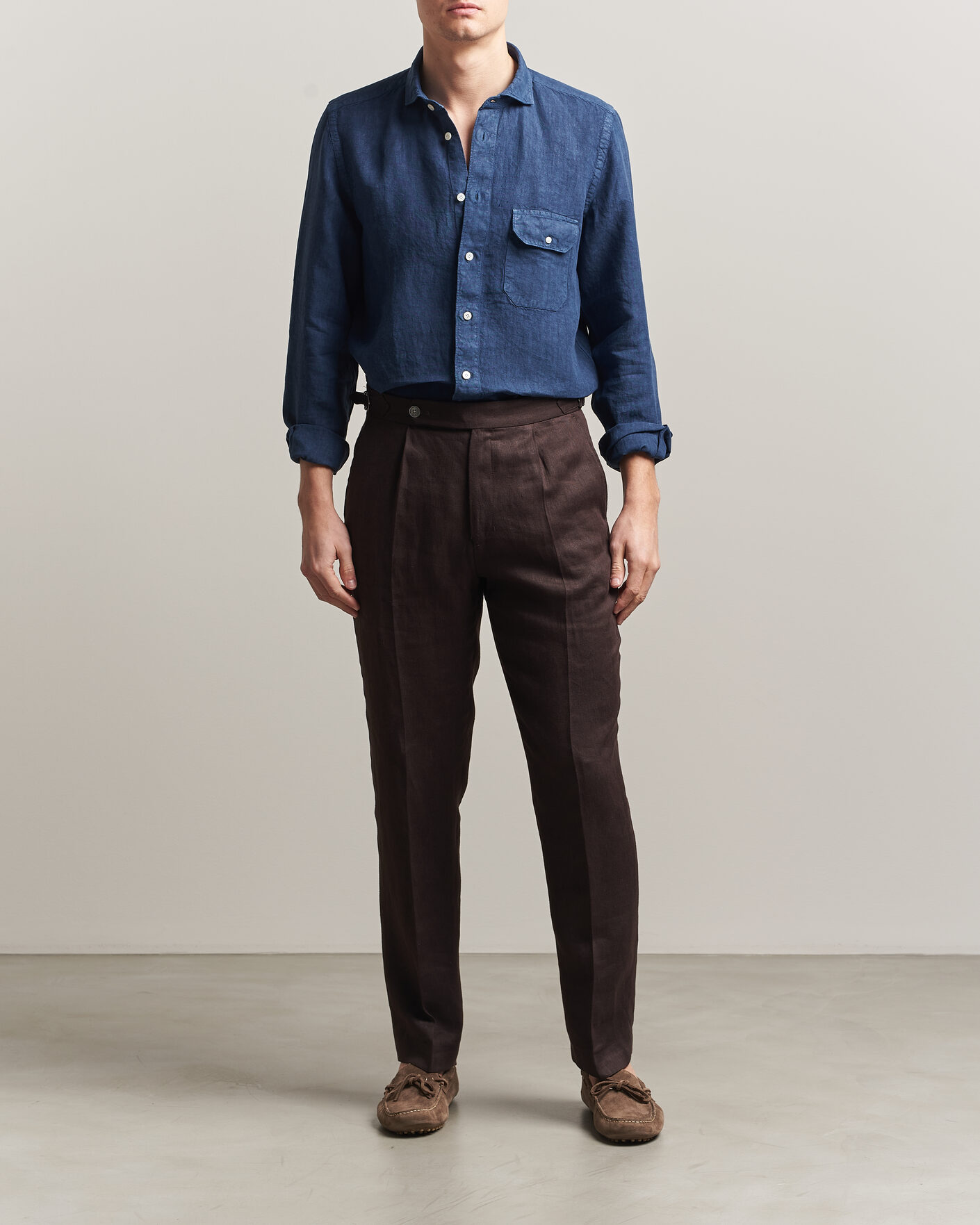 Heren | Overhemden | Finamore Napoli | Salina Garment Dyed Linen Overshirt Navy