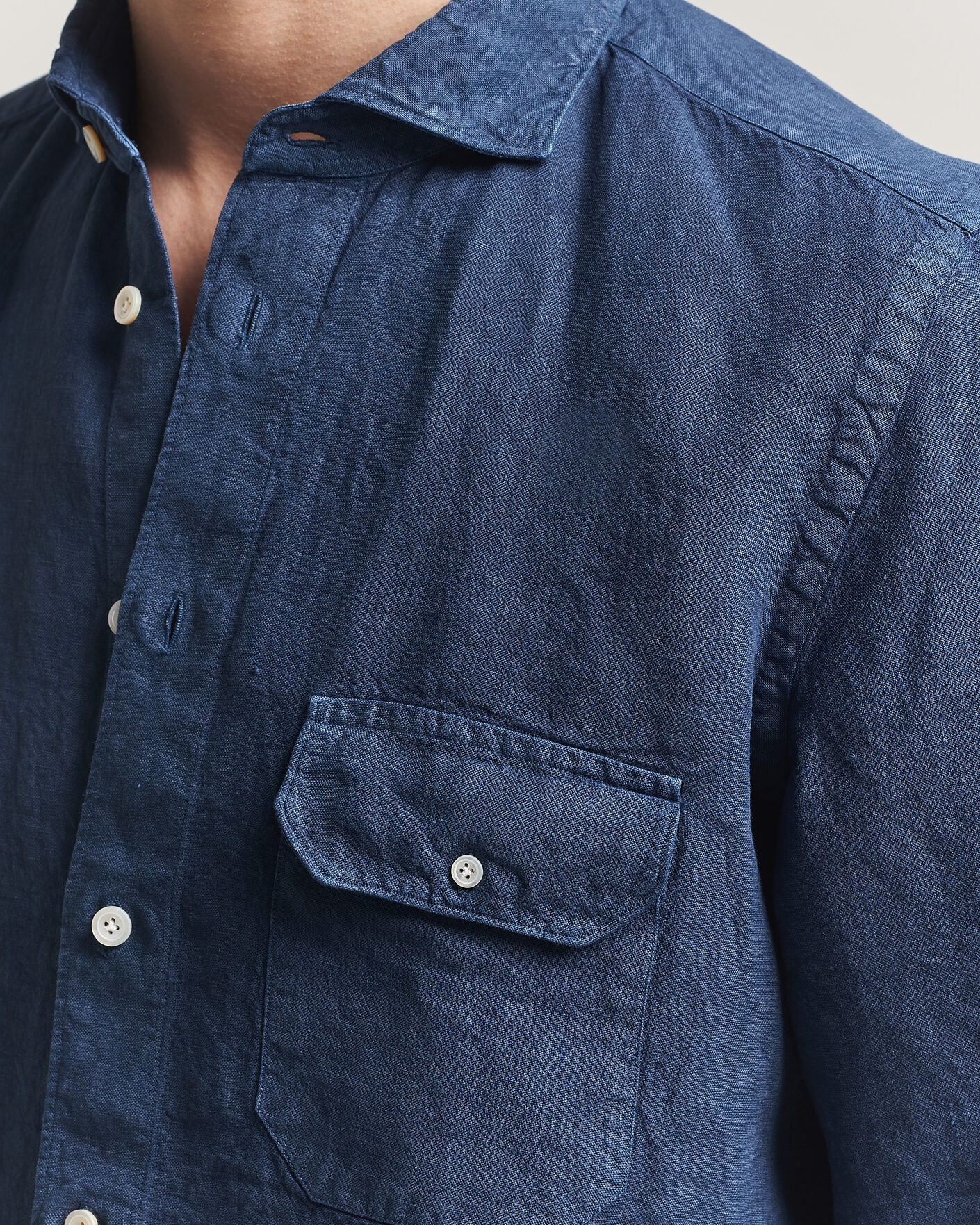 Heren | Overhemden | Finamore Napoli | Salina Garment Dyed Linen Overshirt Navy