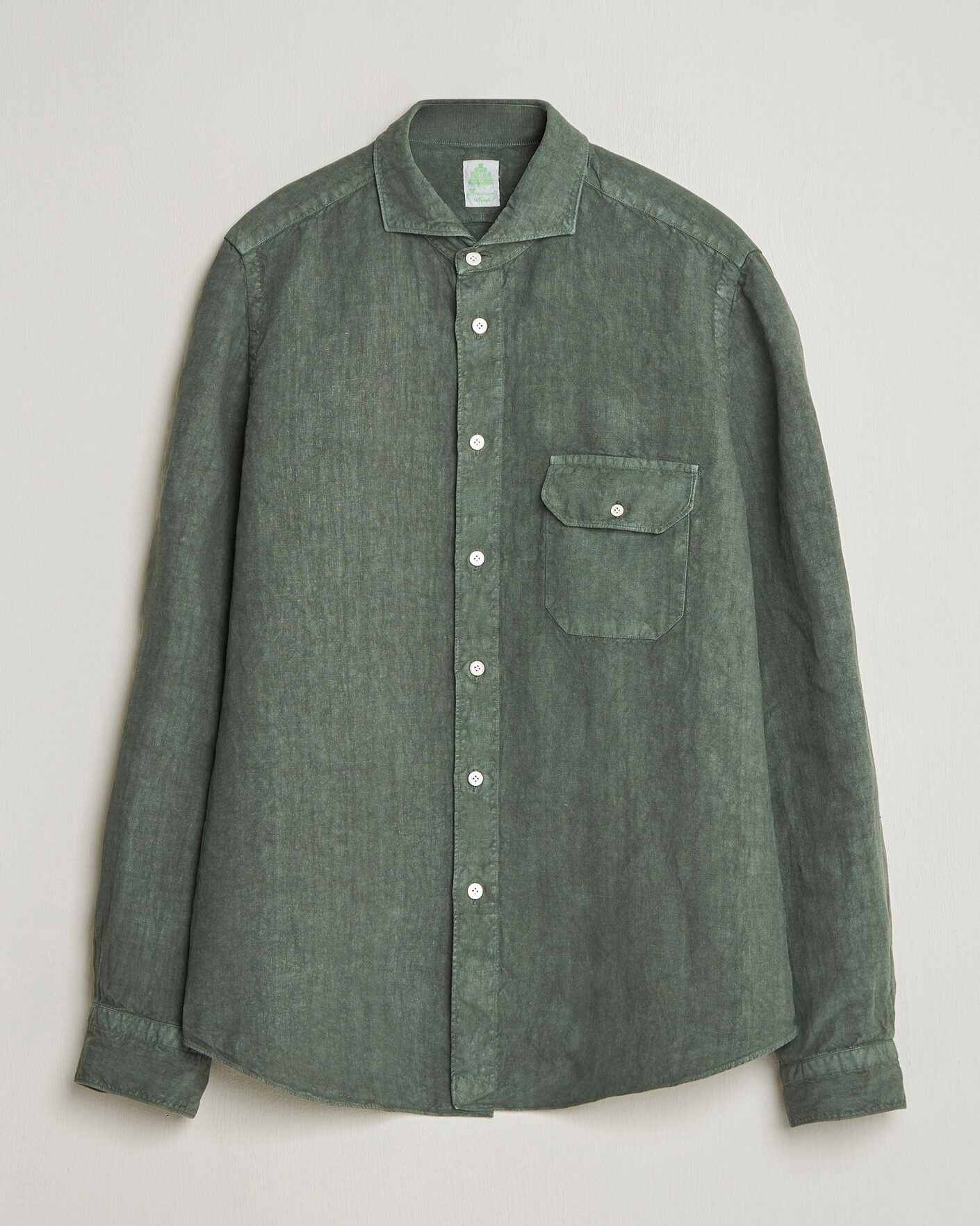 Heren | Overhemden | Finamore Napoli | Salina Garment Dyed Linen Overshirt Dark Green