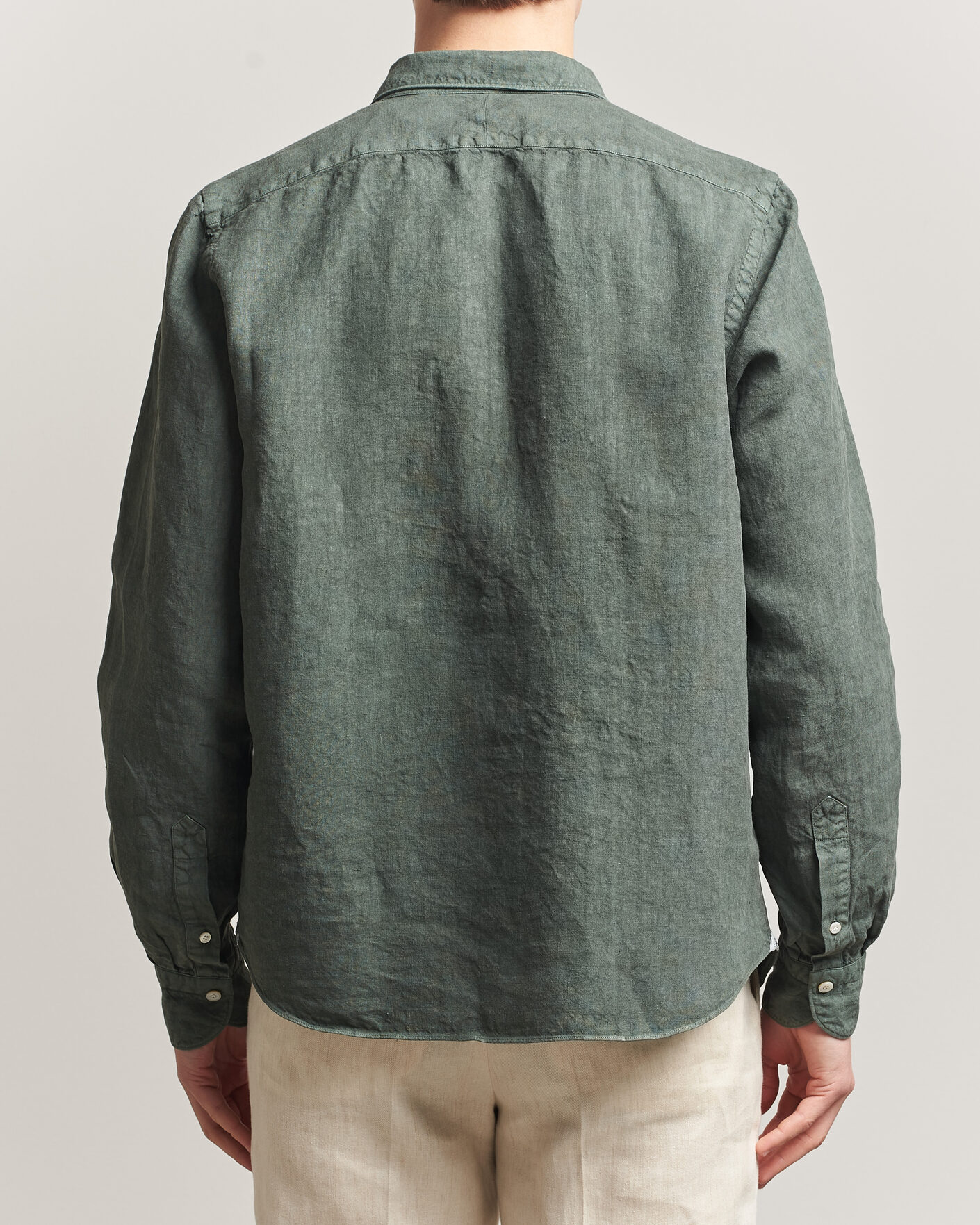Heren | Overhemden | Finamore Napoli | Salina Garment Dyed Linen Overshirt Dark Green