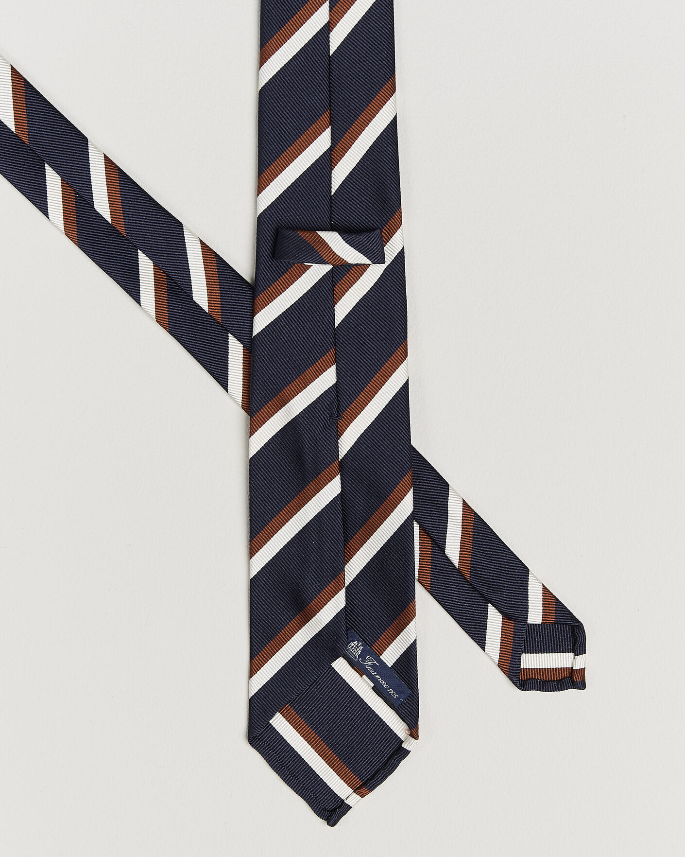 Heren | Stropdassen | Finamore Napoli | Regimental Stripe Silk Tie Navy/Brown