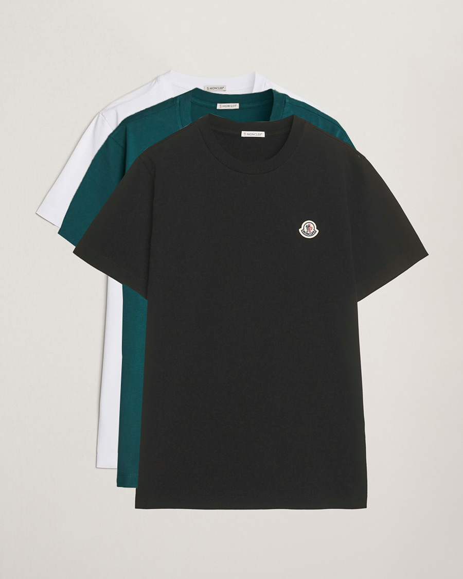 Heren | T-shirts | Moncler | 3-Pack Logo T-Shirts Black/White/Green