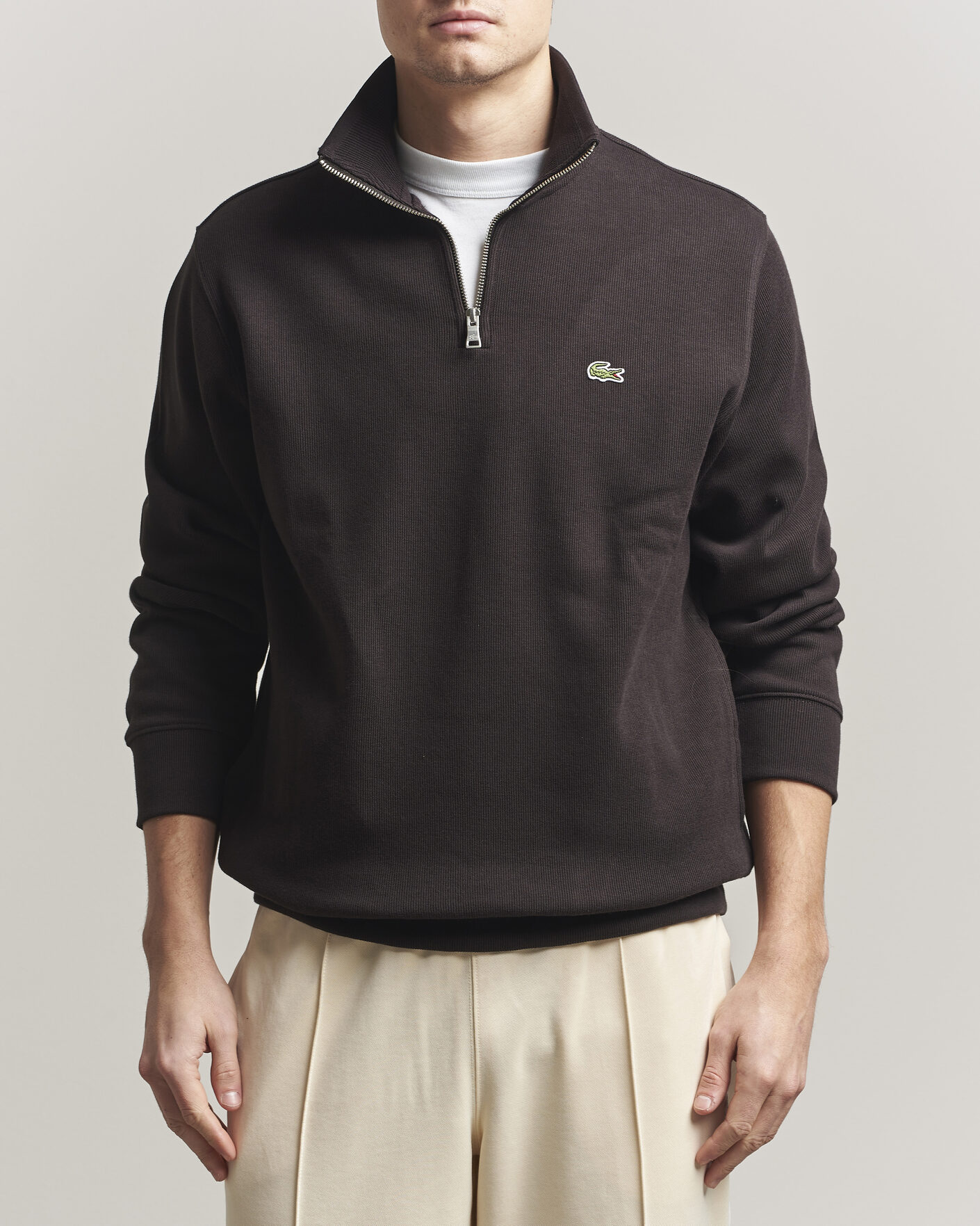 Heren | Truien | Lacoste | Rib Interlock Half Zip Buffle Brown
