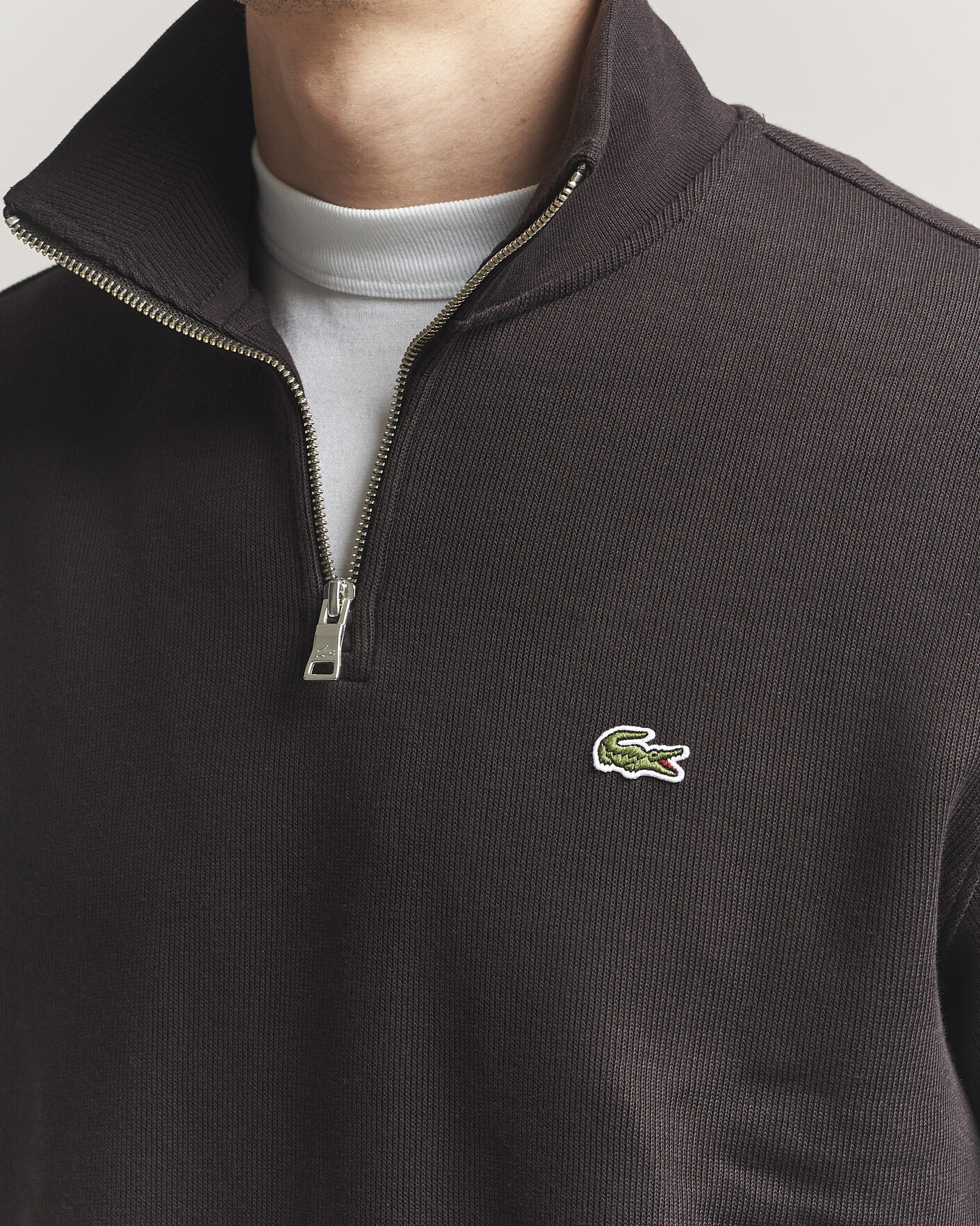 Heren | Truien | Lacoste | Rib Interlock Half Zip Buffle Brown