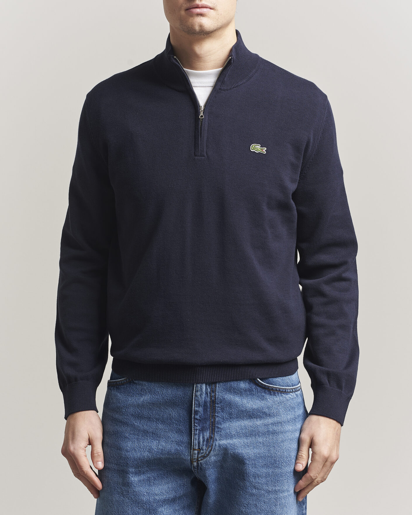 Heren | Truien | Lacoste | Cotton Knitted Half Zip Navy Blue