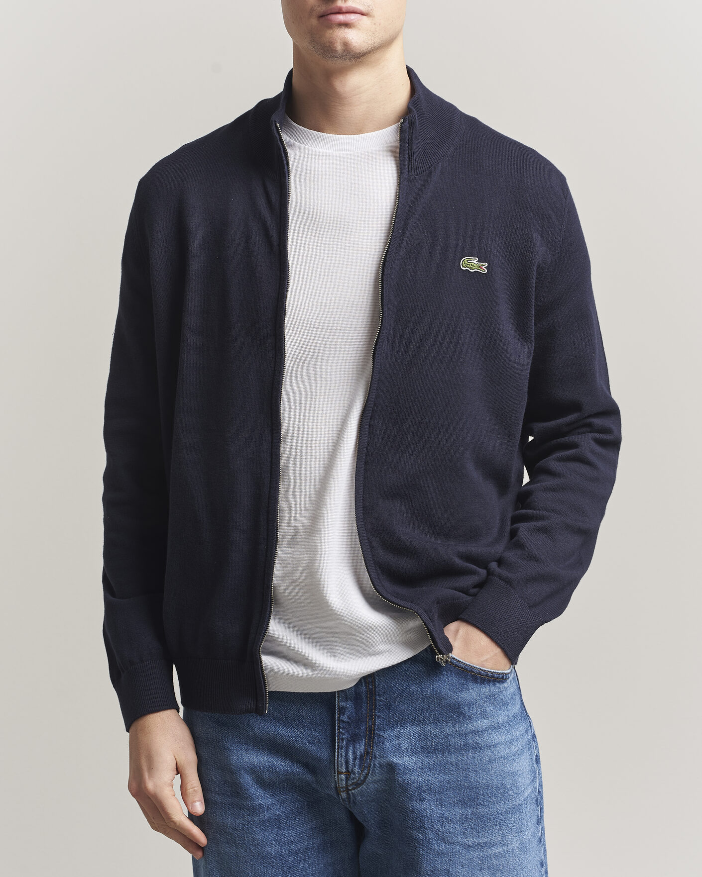 Heren | Truien | Lacoste | Cotton Knitted Full Zip Navy Blue