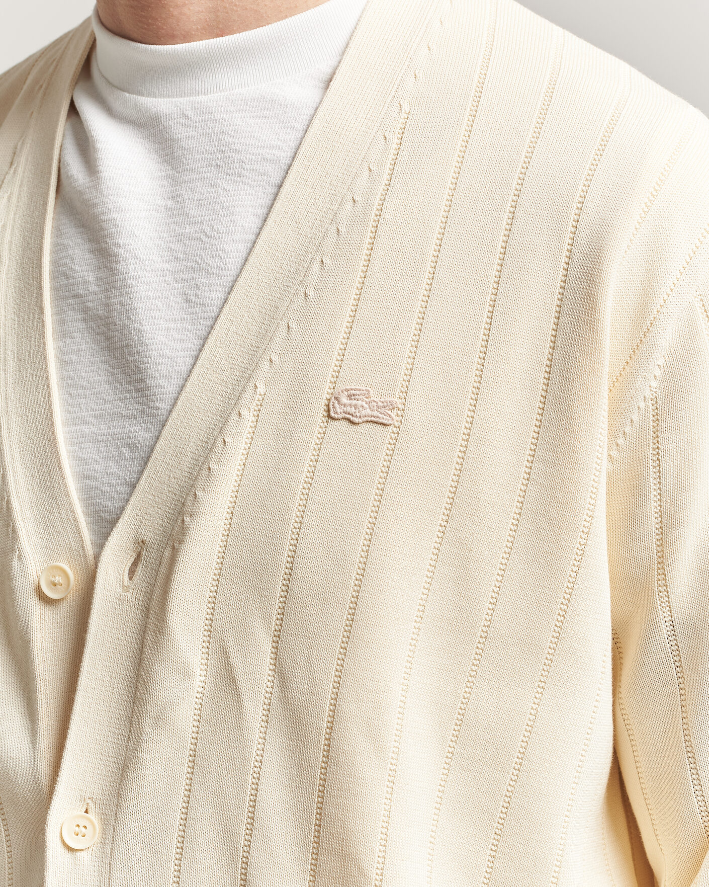 Heren | Truien | Lacoste | Cotton Structured Knitted Cardigan Naturel Clair