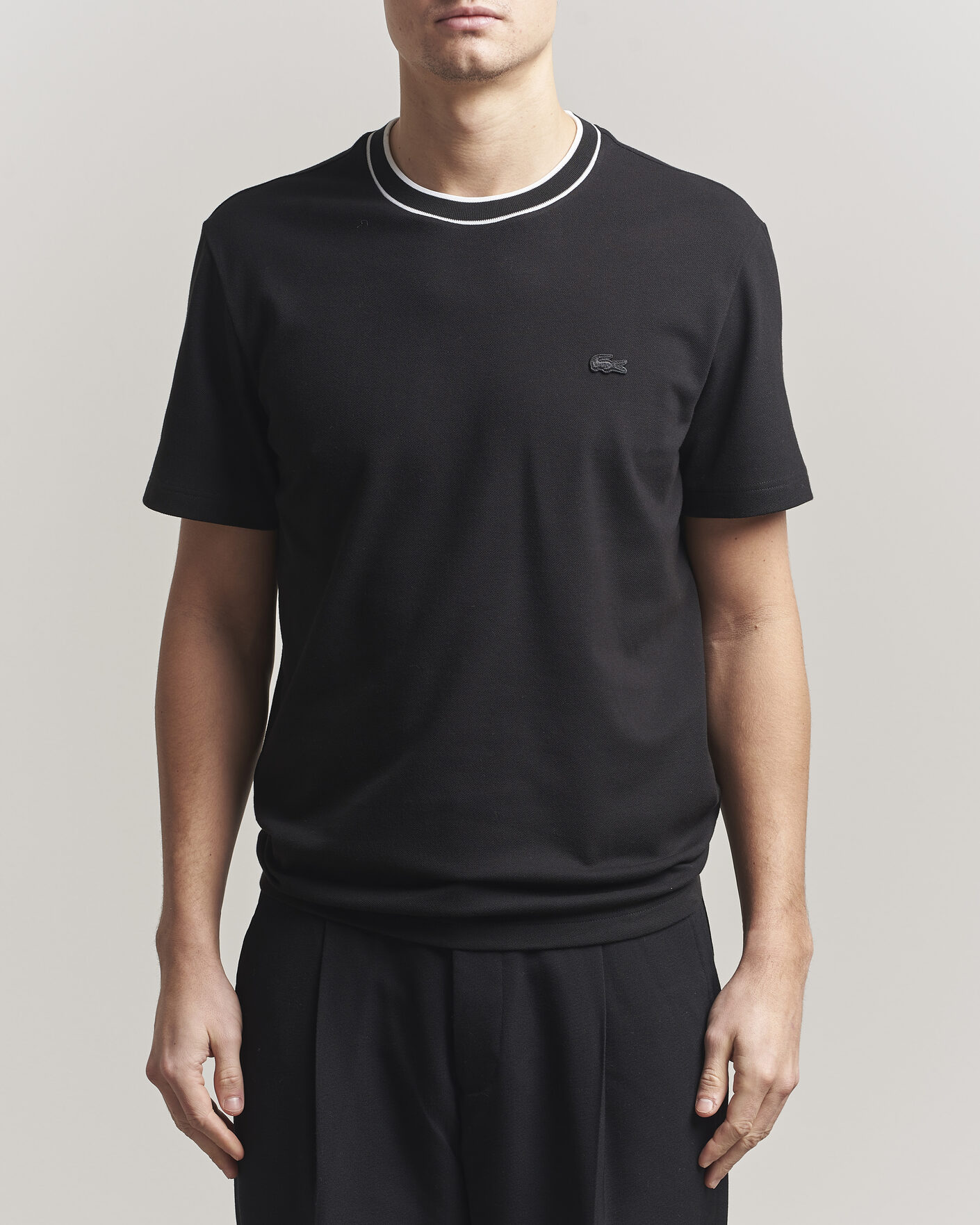 Heren | T-shirts | Lacoste | Contrast Rib Piqué T-Shirt Black