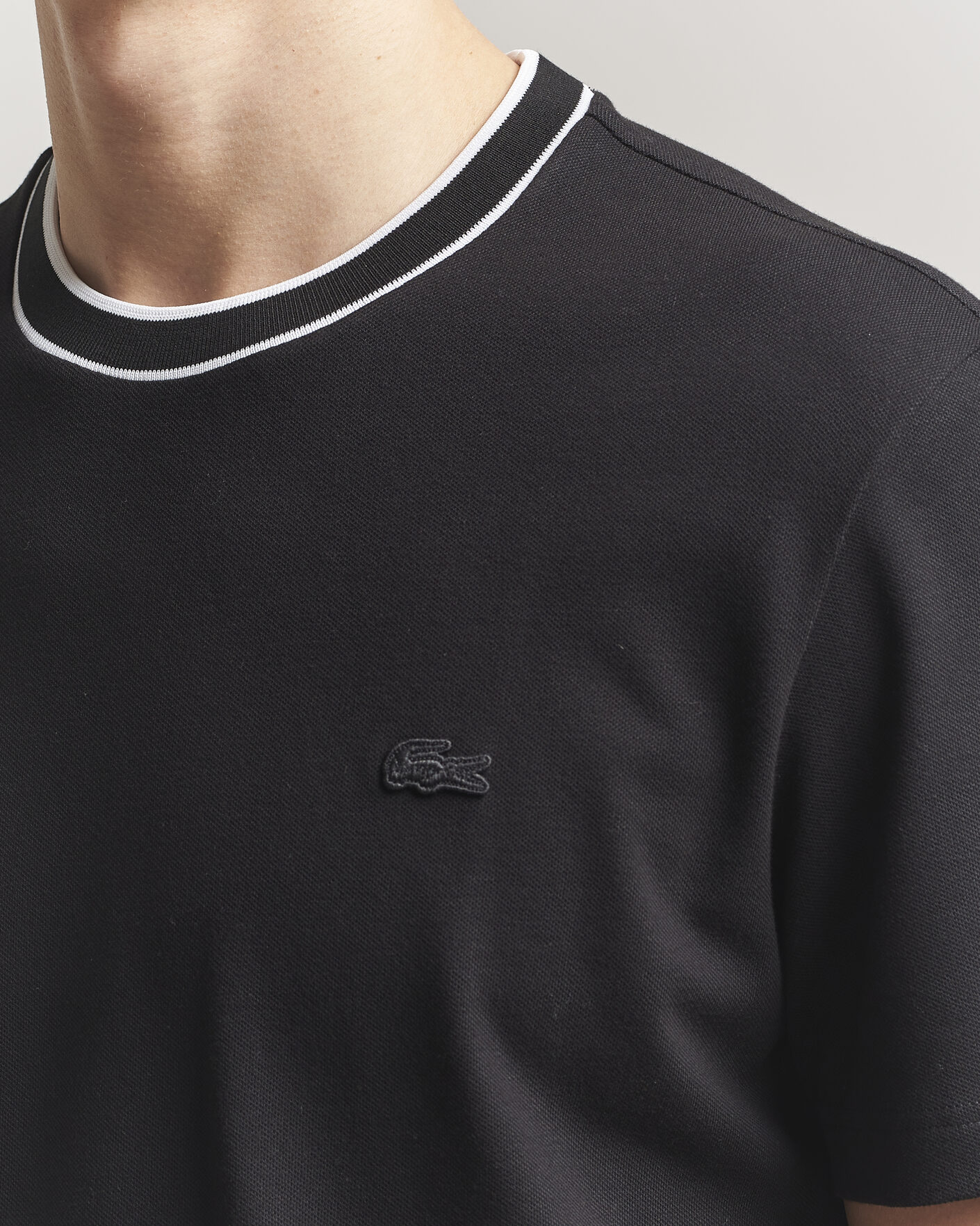Heren | T-shirts | Lacoste | Contrast Rib Piqué T-Shirt Black